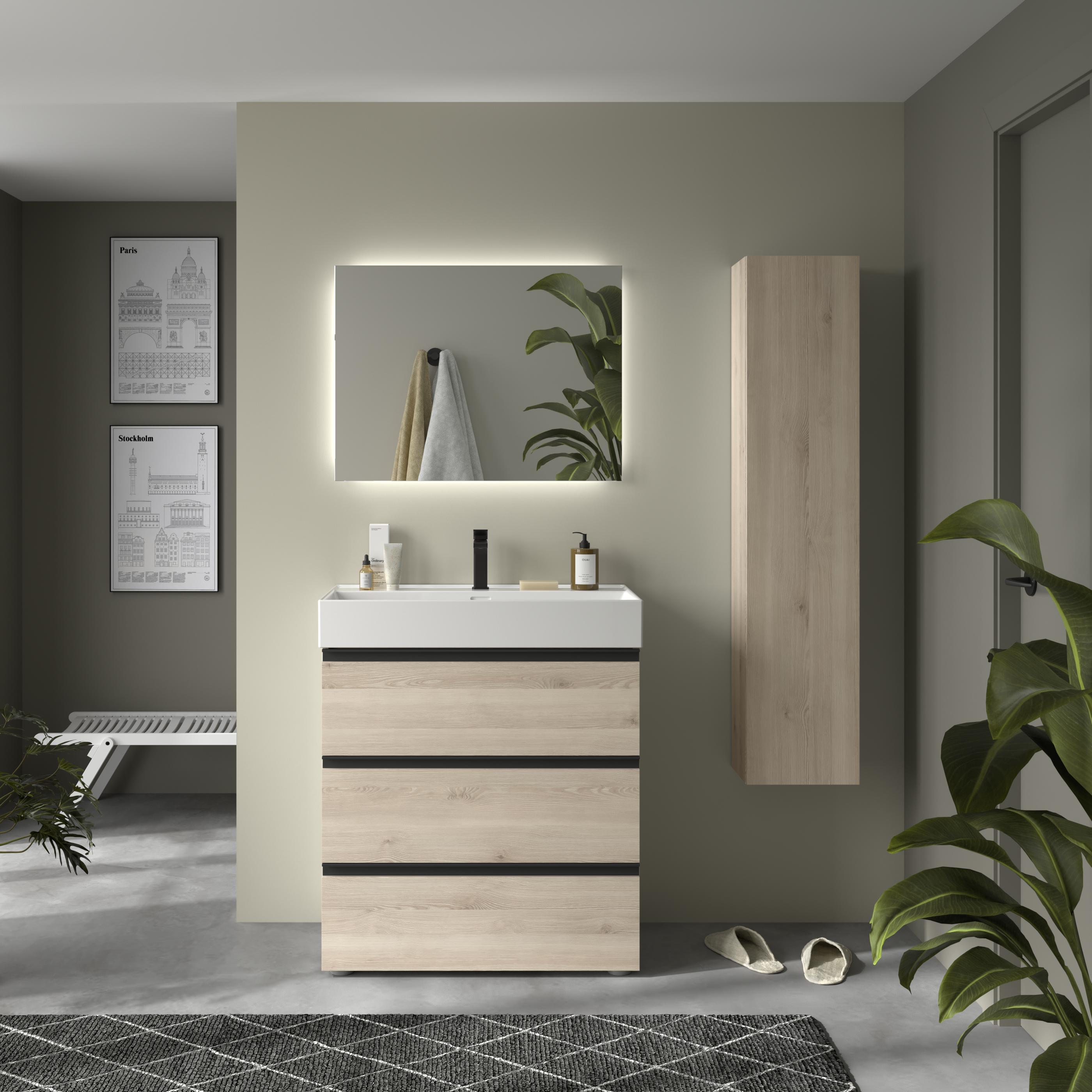 Imagen 2 de Mueble de baño metal 3C con 3 cajones y lavabo Veneto de 1 poza Bequia Salgar - Natural 80 cm Natural