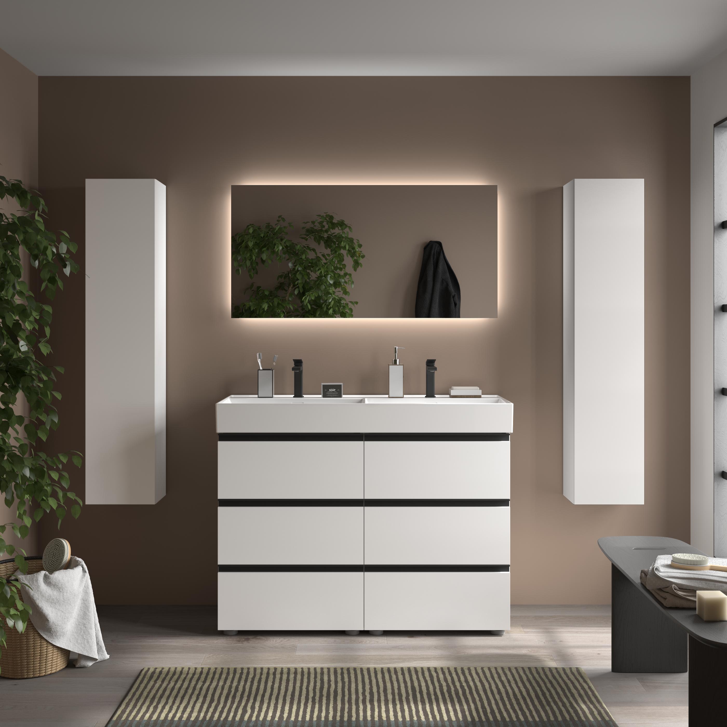 Imagen 2 de Mueble de baño metal 3C con 6 cajones y lavabo Veneto de 2 pozas Bequia Salgar - Blanco mate 120 cm Blanco mate