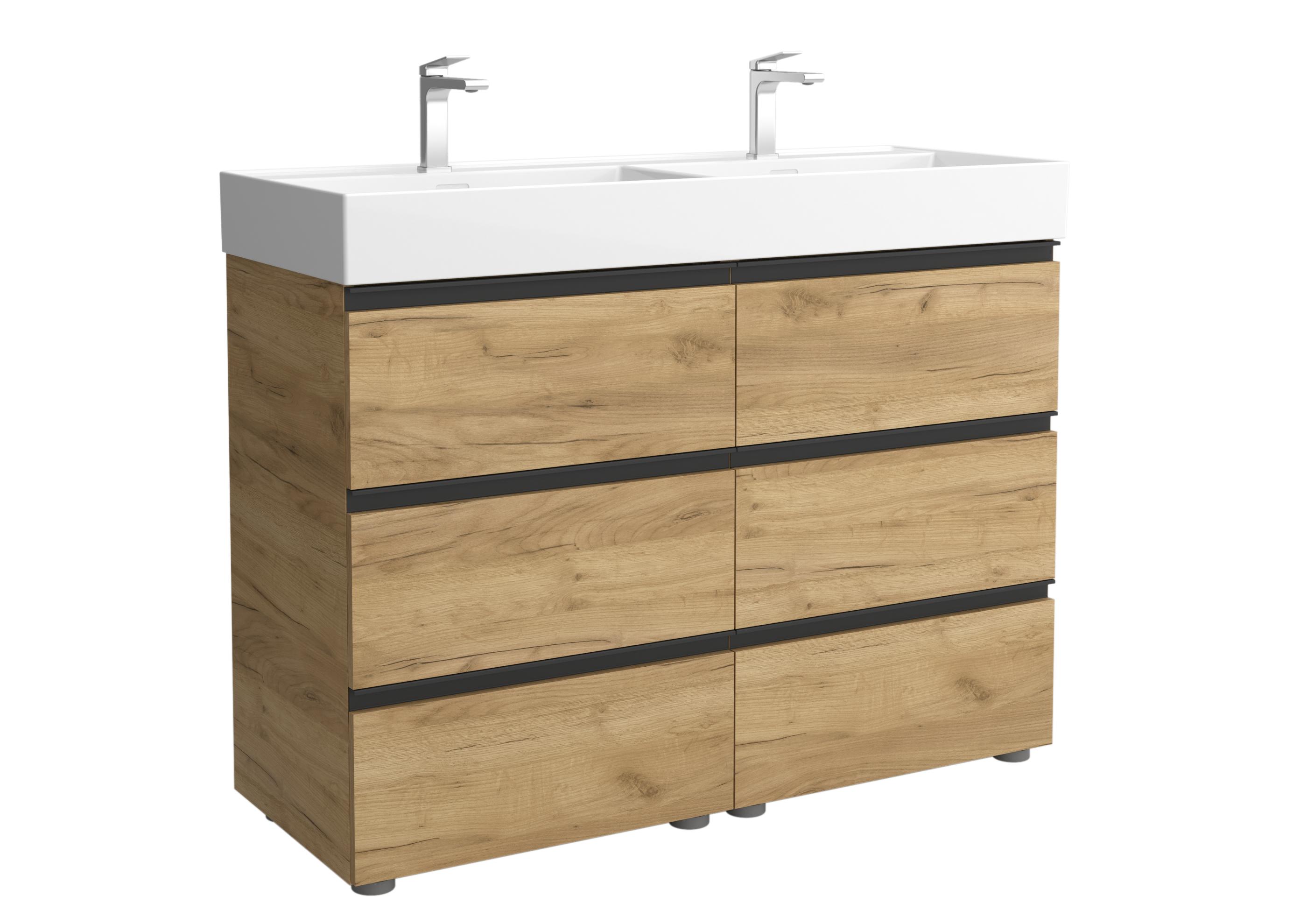 Imagen 1 de Mueble de baño metal 3C con 6 cajones y lavabo Veneto de 2 pozas Bequia Salgar - Roble 120 cm Roble
