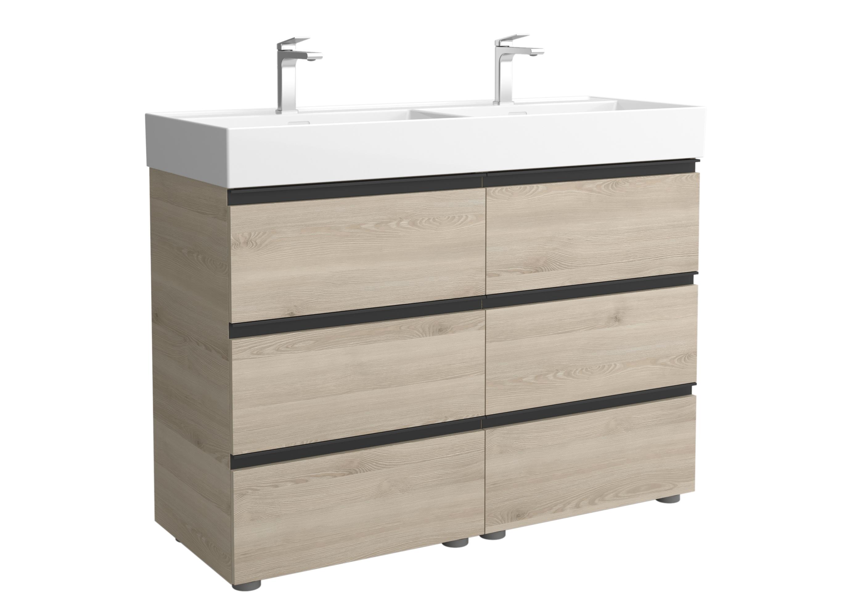 Imagen 1 de Mueble de baño metal 3C con 6 cajones y lavabo Veneto de 2 pozas Bequia Salgar - Natural 120 cm Natural