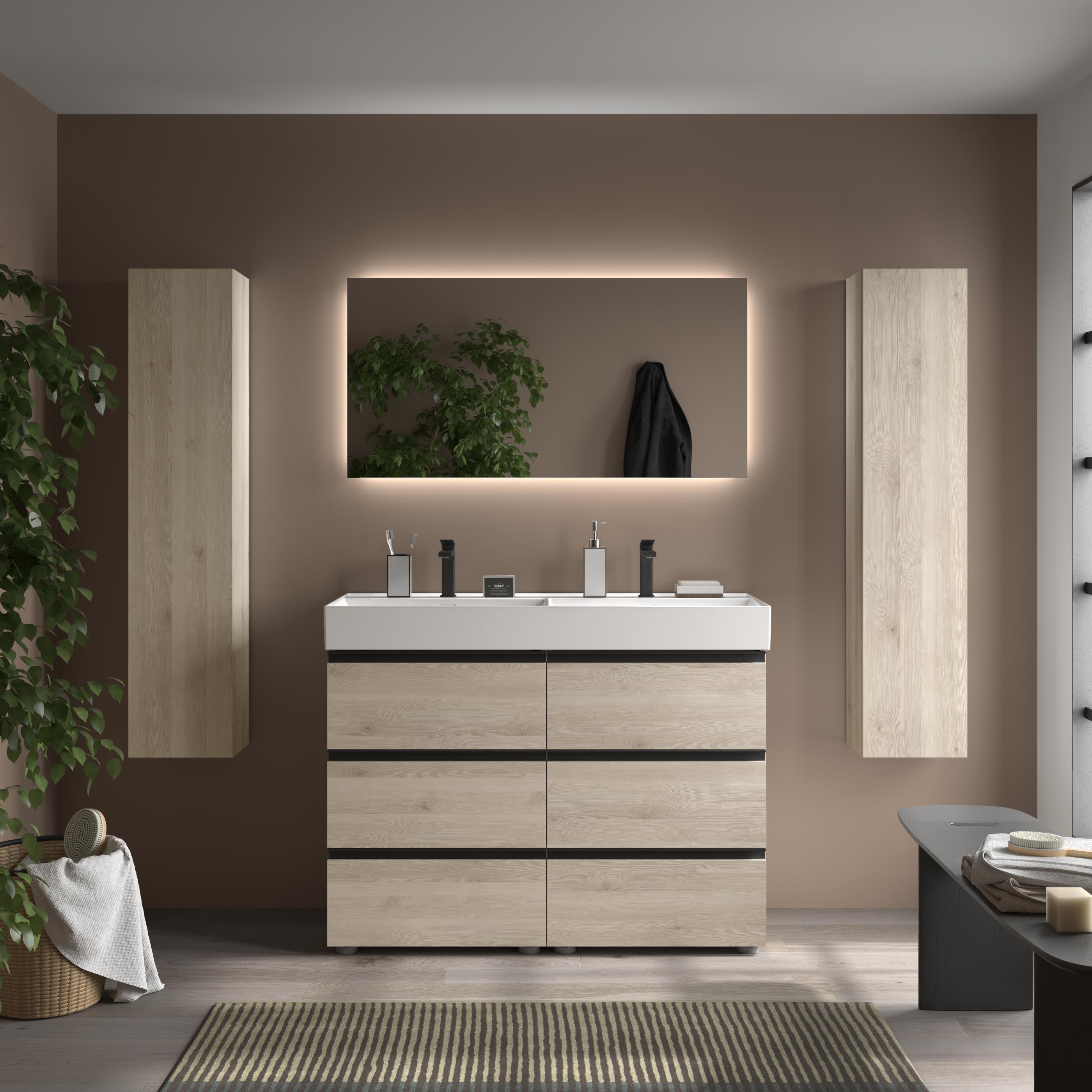 Imagen 2 de Mueble de baño metal 3C con 6 cajones y lavabo Veneto de 2 pozas Bequia Salgar - Natural 120 cm Natural
