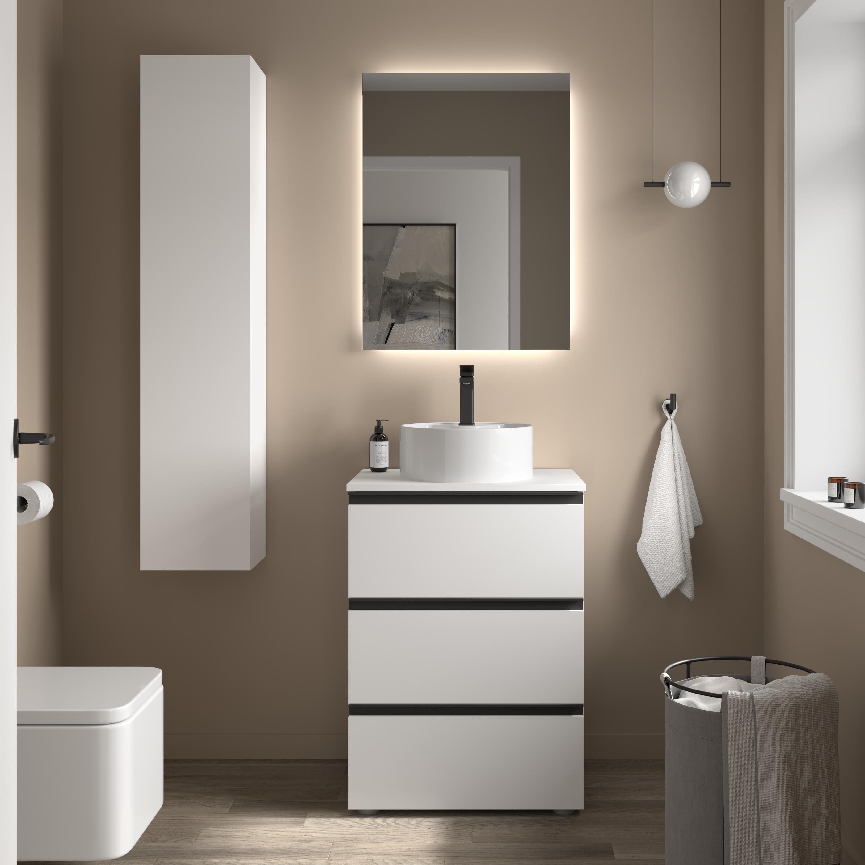 Imagen 2 de Mueble de baño metal 3C con 3 cajones y lavabo sobre encimera de 1 poza Bequia Salgar - Blanco mate 100 cm Blanco mate