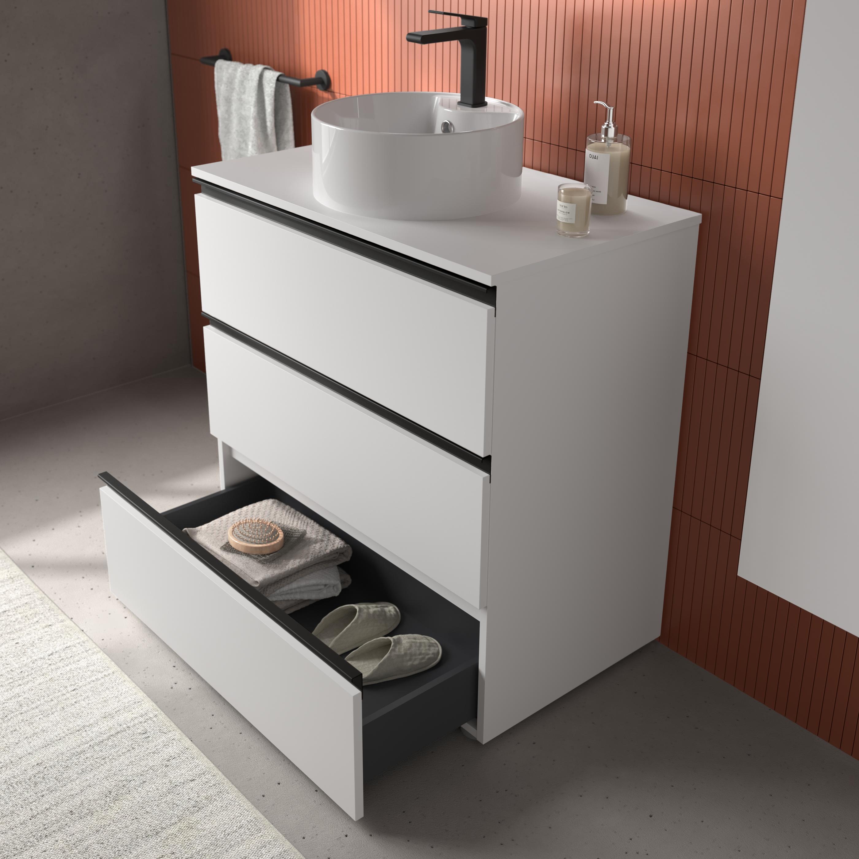 Imagen 3 de Mueble de baño metal 3C con 3 cajones y lavabo sobre encimera de 1 poza Bequia Salgar - Blanco mate 100 cm Blanco mate