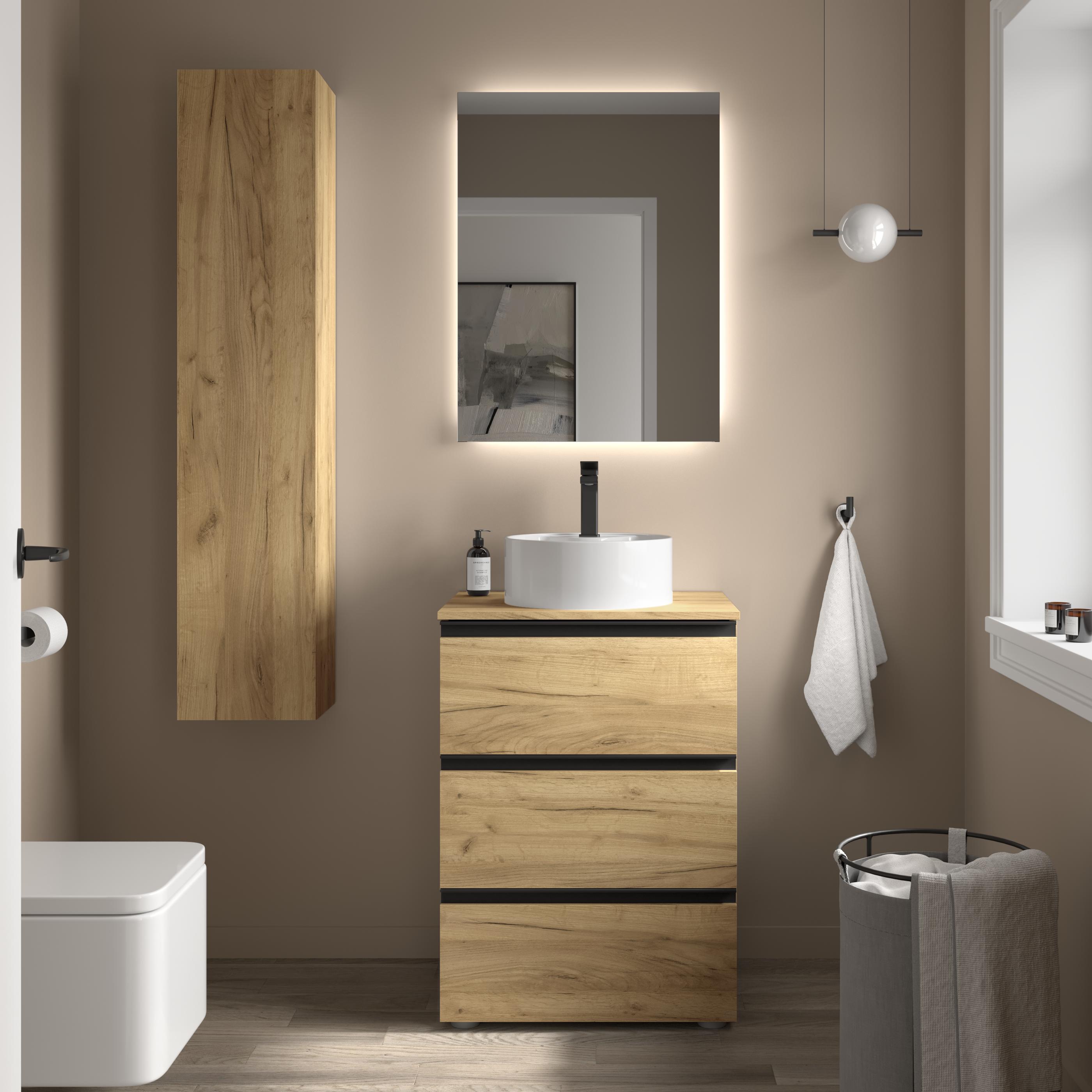 Imagen 2 de Mueble de baño metal 3C con 3 cajones y lavabo sobre encimera de 1 poza Bequia Salgar - Roble 100 cm Roble