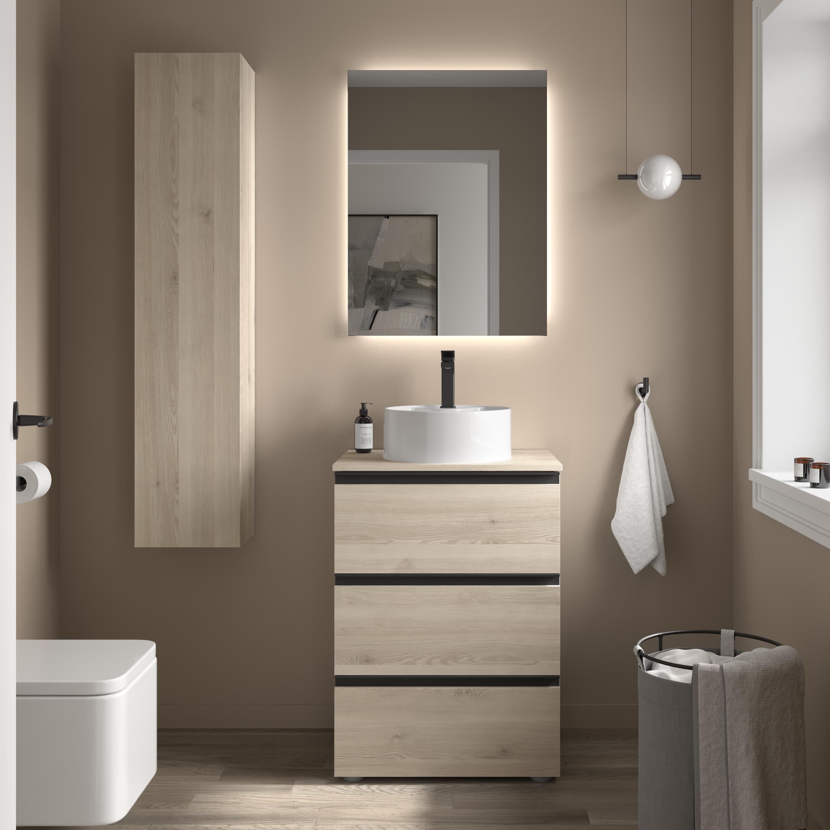 Imagen 2 de Mueble de baño metal 3C con 3 cajones y lavabo sobre encimera de 1 poza Bequia Salgar - Natural 80 cm Natural