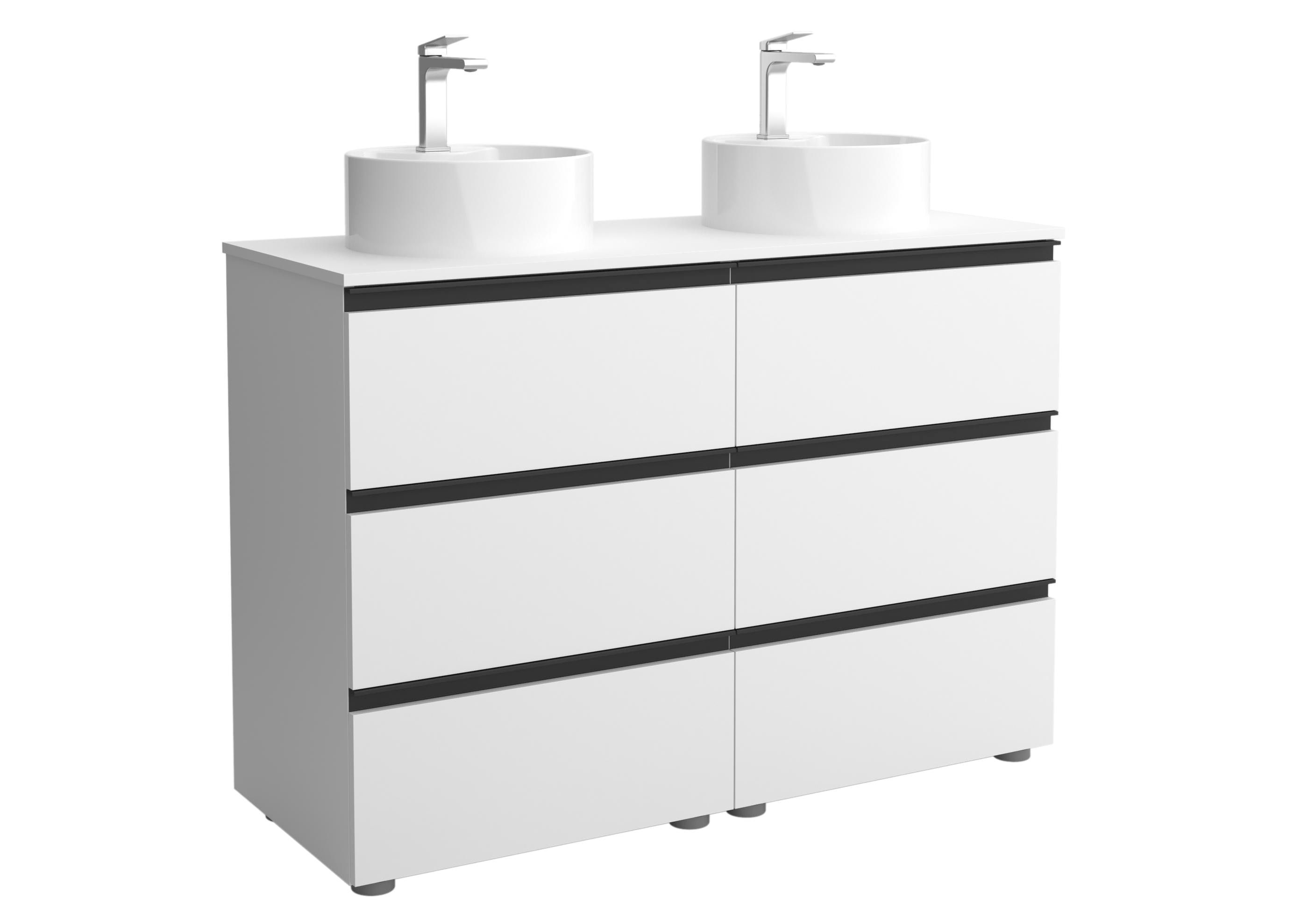 Imagen 1 de Mueble de baño metal 3C con 6 cajones y lavabo sobre encimera de 2 pozas Bequia Salgar - Blanco mate 120 cm Blanco mate
