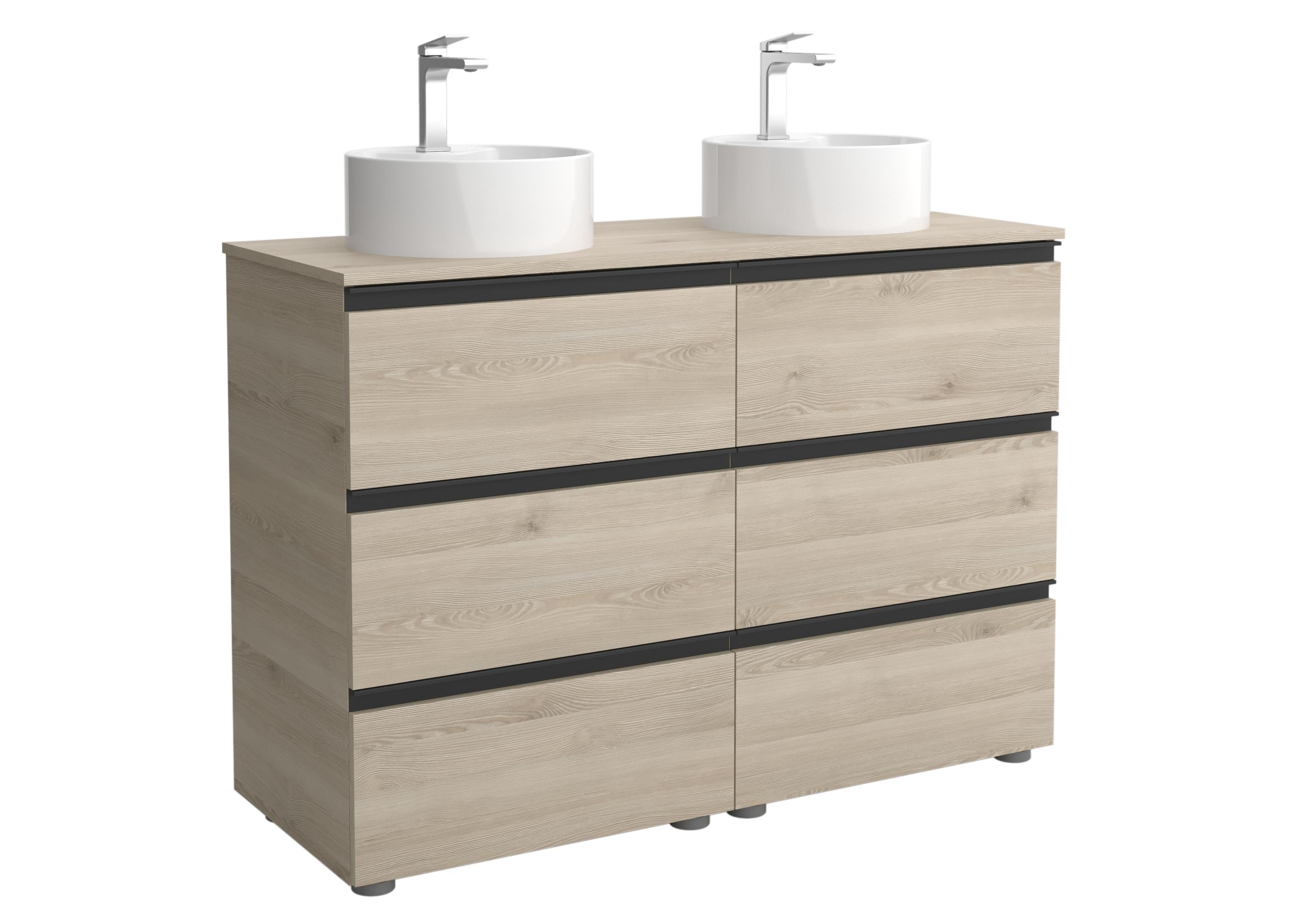 Imagen 1 de Mueble de baño metal 3C con 6 cajones y lavabo sobre encimera de 2 pozas Bequia Salgar - Natural 120 cm Natural