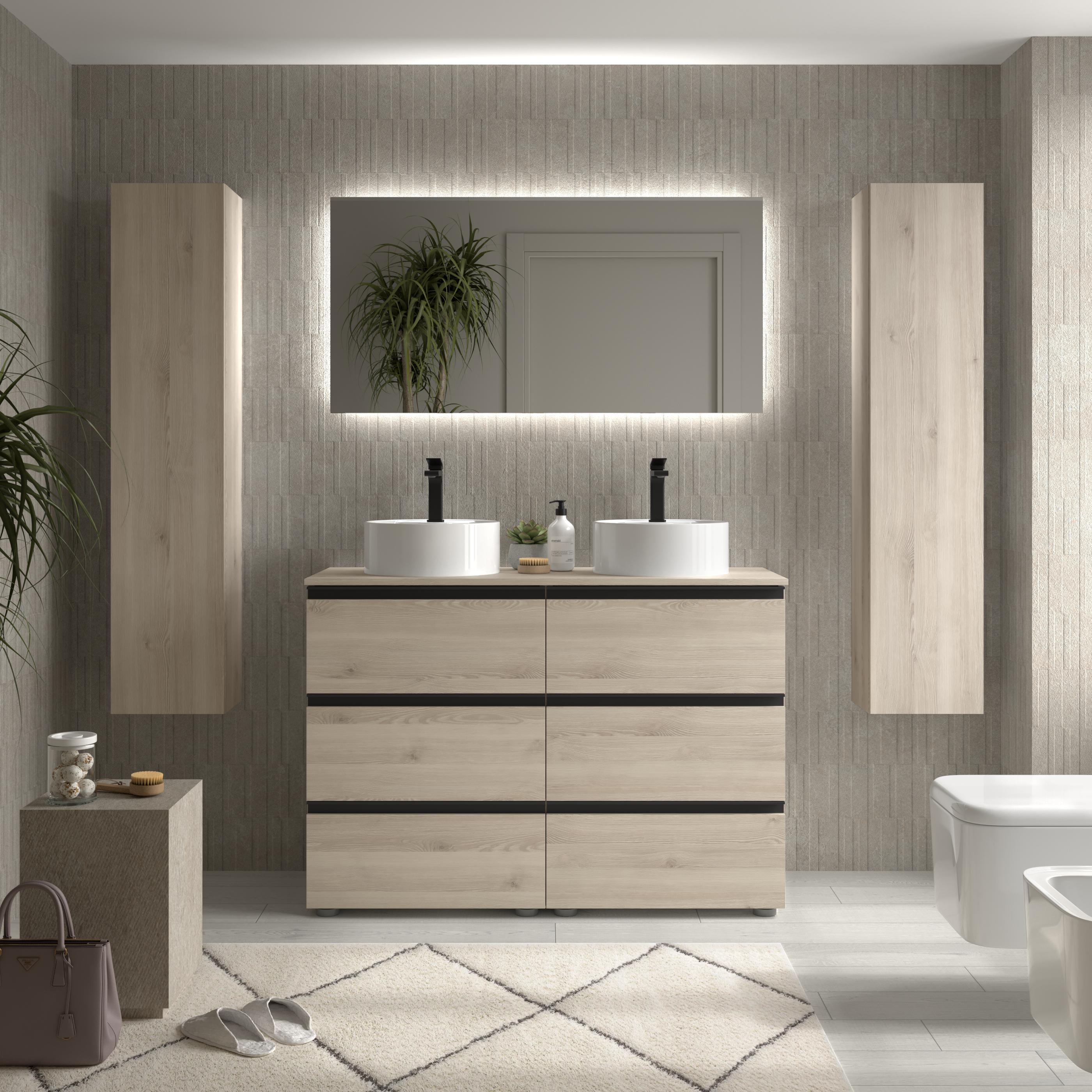 Imagen 2 de Mueble de baño metal 3C con 6 cajones y lavabo sobre encimera de 2 pozas Bequia Salgar - Natural 120 cm Natural