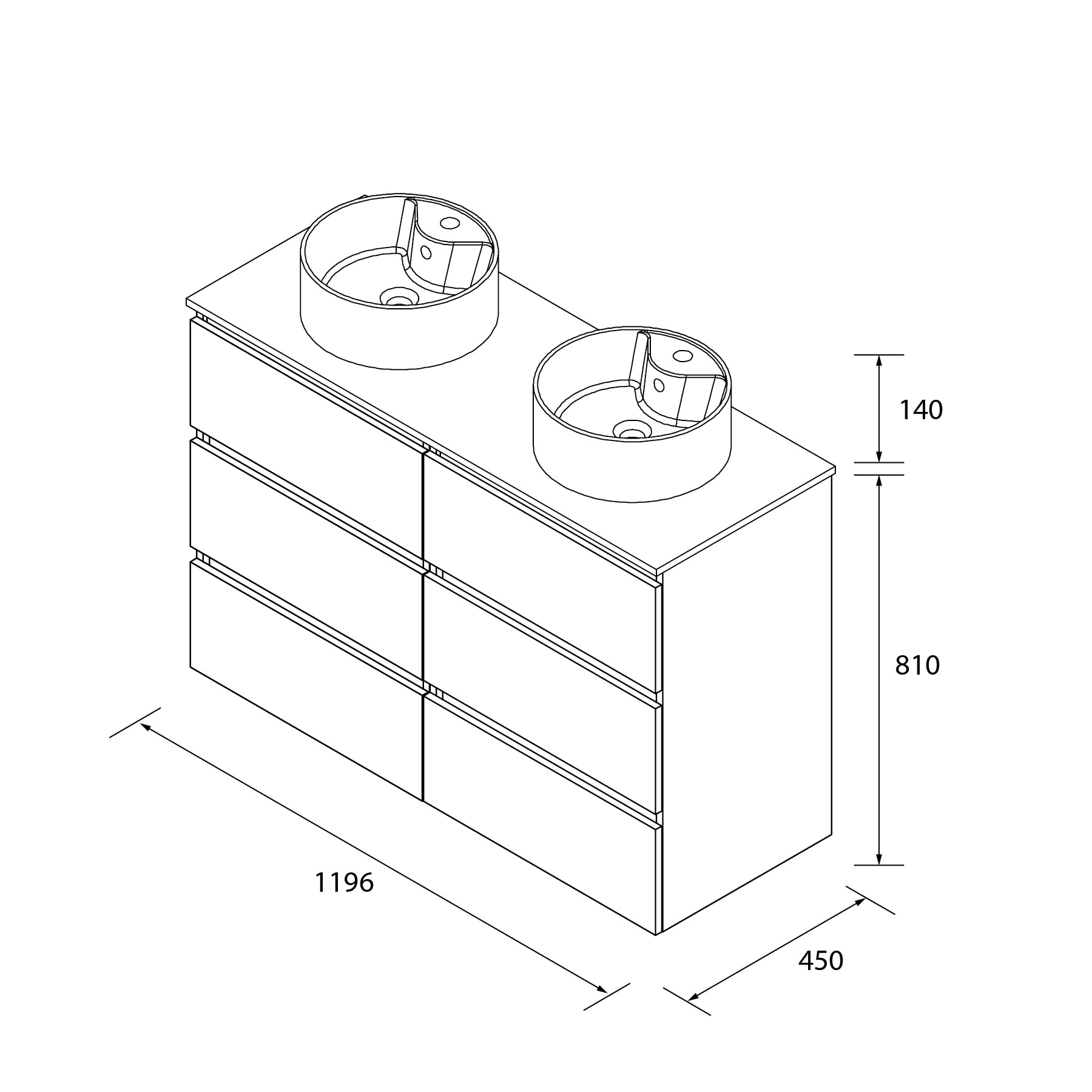 Imagen 6 de Mueble de baño metal 3C con 6 cajones y lavabo sobre encimera de 2 pozas Bequia Salgar - Natural 120 cm Natural