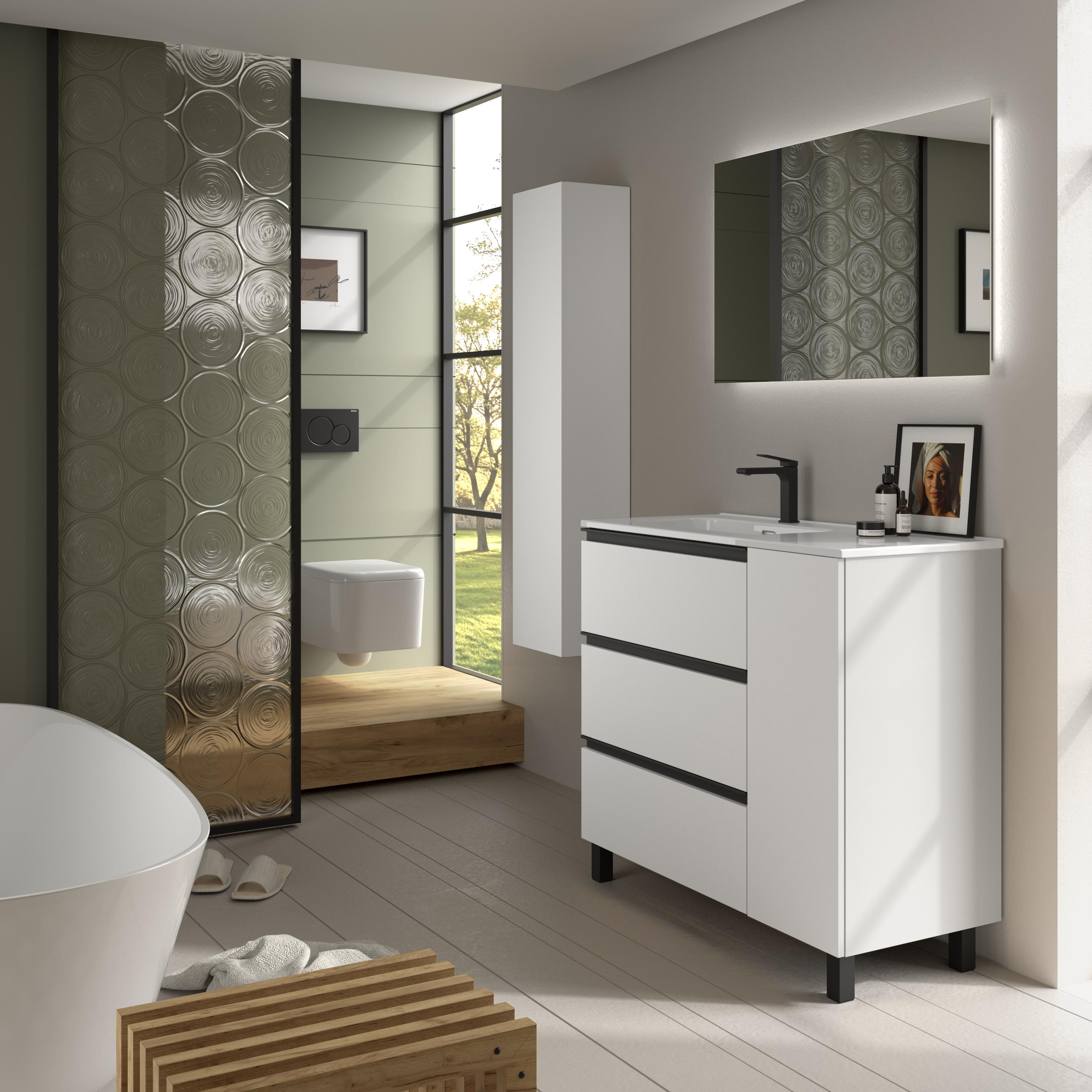Imagen 3 de Mueble de baño 3C con 3 cajones con 1 puerta y lavabo de 1 poza grifo izquierda Bequia Plus Metal Salgar - Blanco mate 90 cm Blanco mate