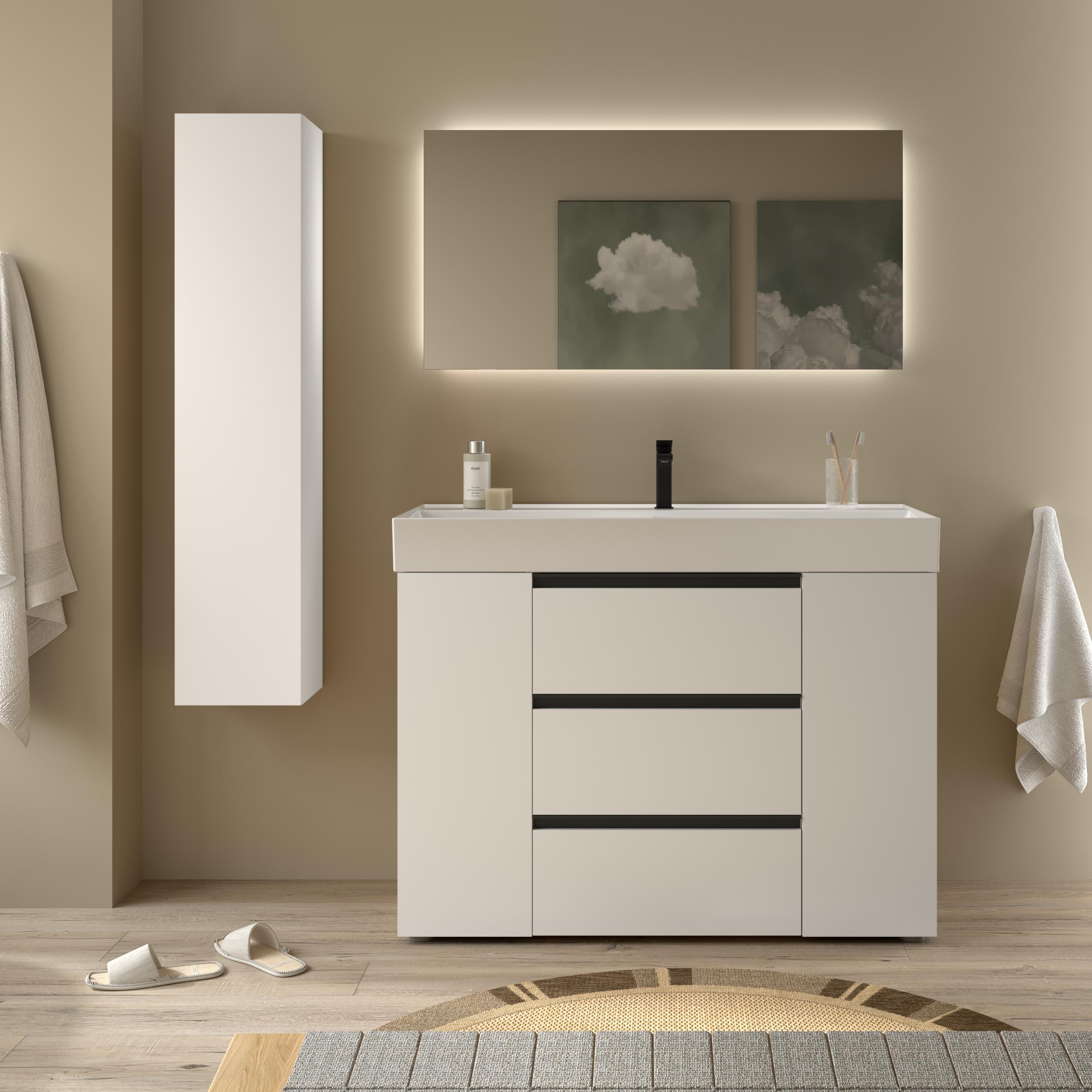 Imagen 2 de Mueble de baño 3C con 3 cajones con 1 puerta y lavabo Veneto de 1 poza Bequia Plus Metal Salgar - Blanco mate 120 cm Blanco mate