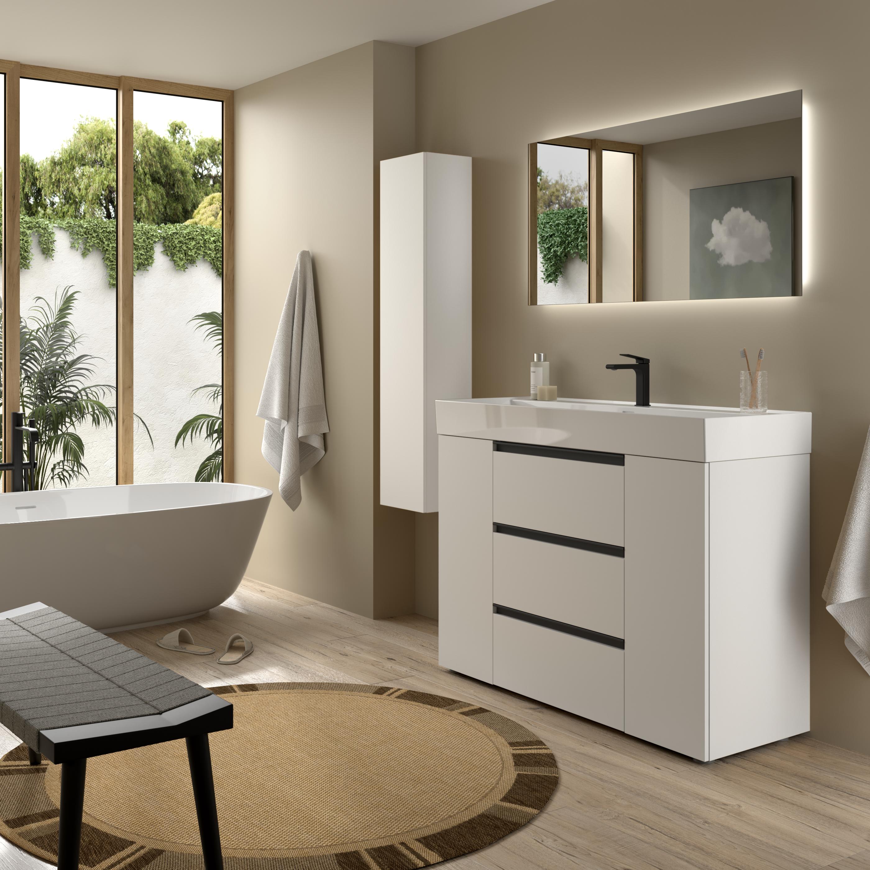 Imagen 3 de Mueble de baño 3C con 3 cajones con 1 puerta y lavabo Veneto de 1 poza Bequia Plus Metal Salgar - Blanco mate 120 cm Blanco mate
