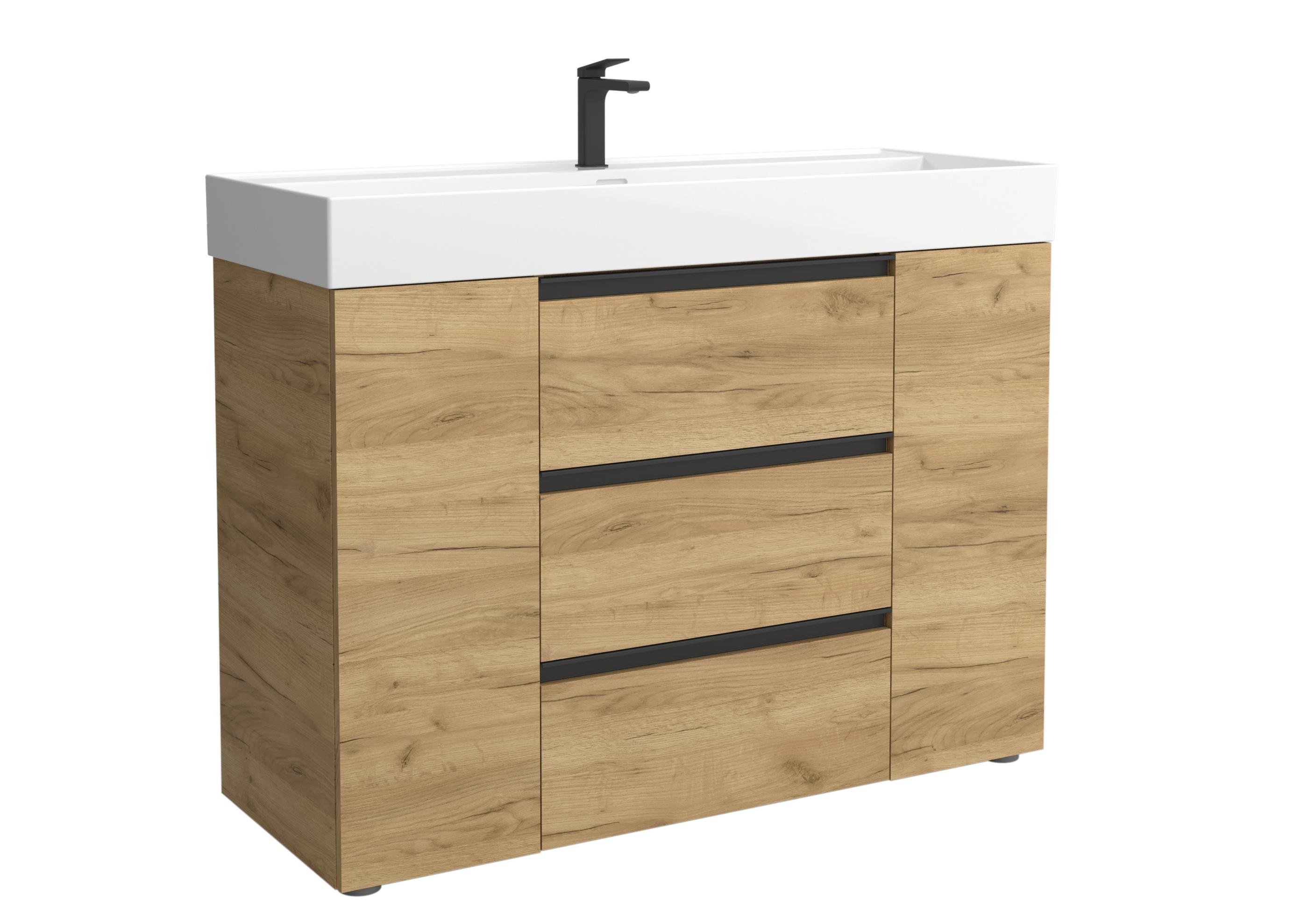 Imagen 1 de Mueble de baño 3C con 3 cajones con 1 puerta y lavabo Veneto de 1 poza Bequia Plus Metal Salgar - Roble 120 cm Roble