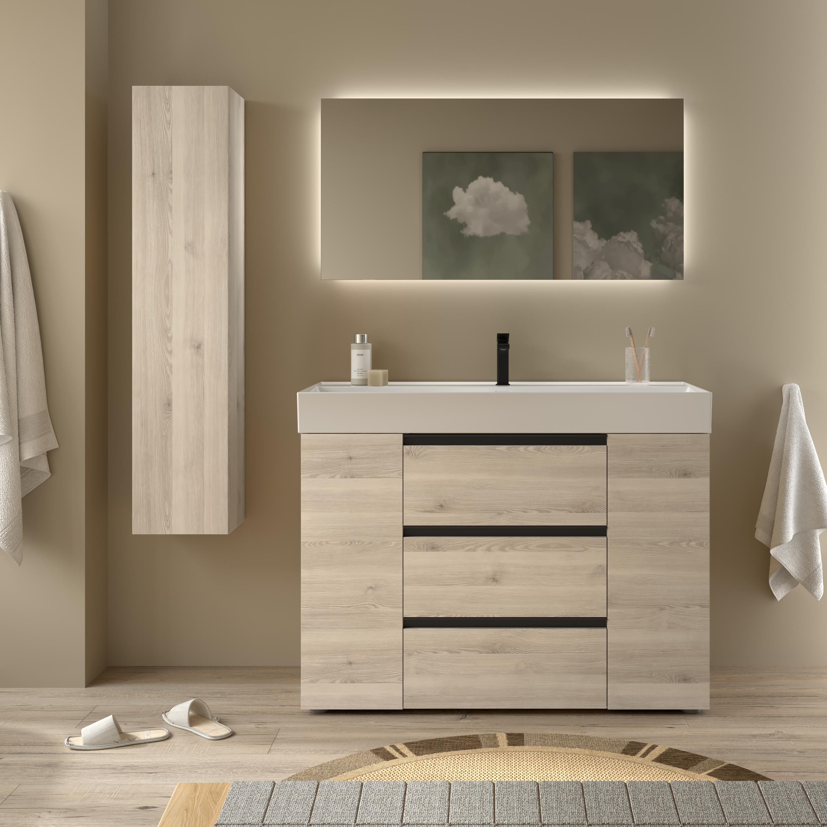 Imagen 2 de Mueble de baño 3C con 3 cajones con 1 puerta y lavabo Veneto de 1 pozaBequia Plus Metal Salgar - Natural 120 cm Natural