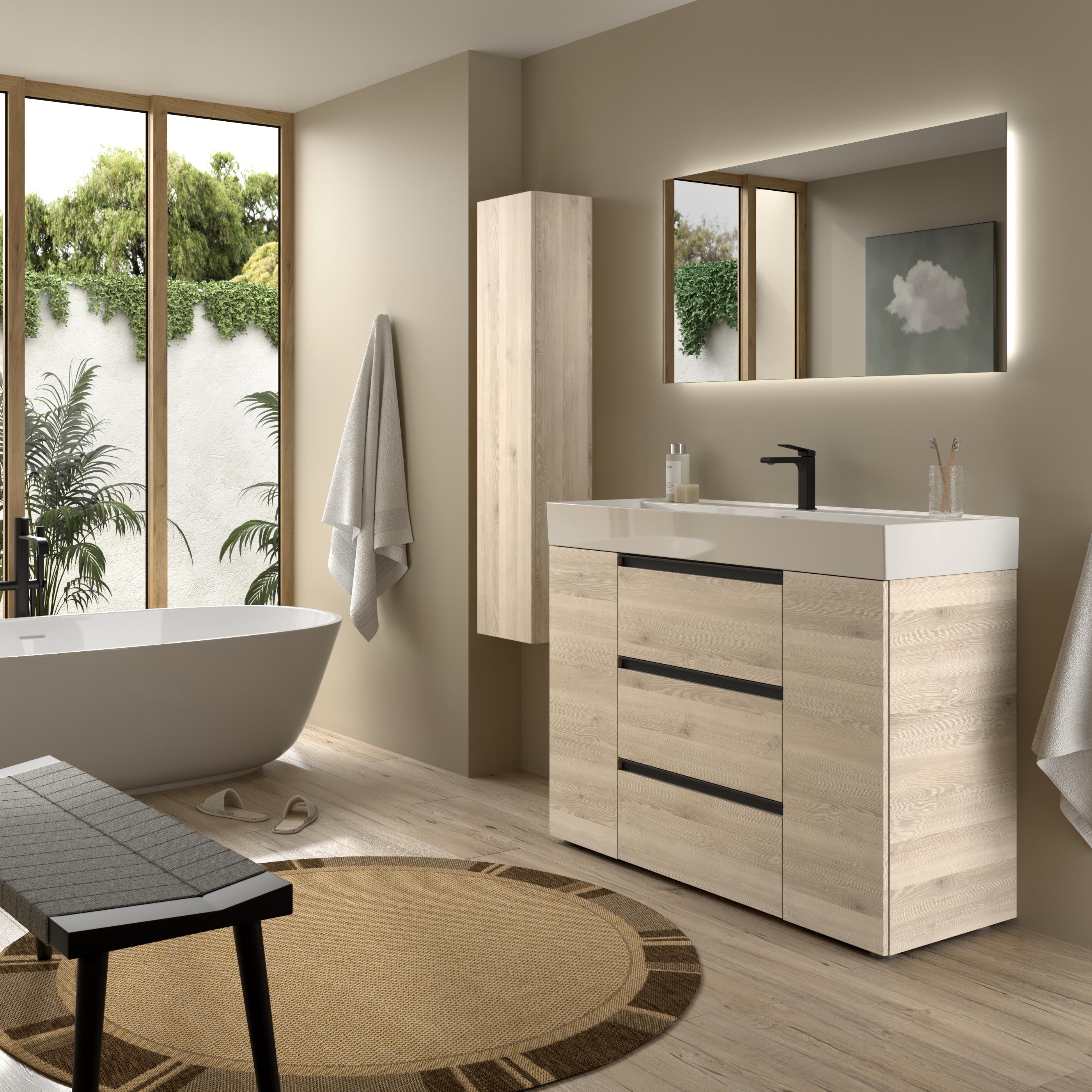 Imagen 3 de Mueble de baño 3C con 3 cajones con 1 puerta y lavabo Veneto de 1 pozaBequia Plus Metal Salgar - Natural 120 cm Natural