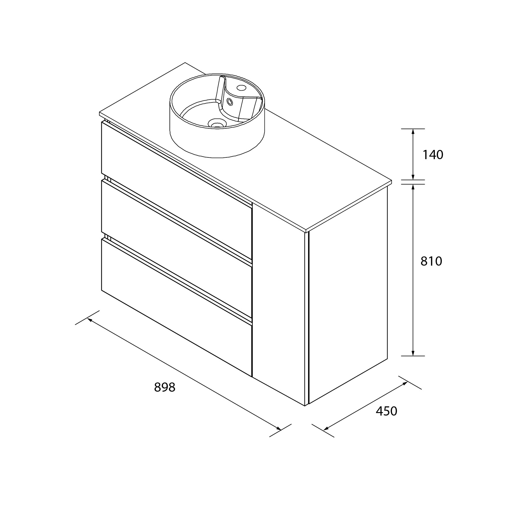 Imagen 6 de Mueble de baño 3C con 3 cajones con 1 puerta y lavabo sobre encimera de 1 poza lado reversible Bequia Plus Metal Salgar - Blanco mate 90 cm Blanco mate