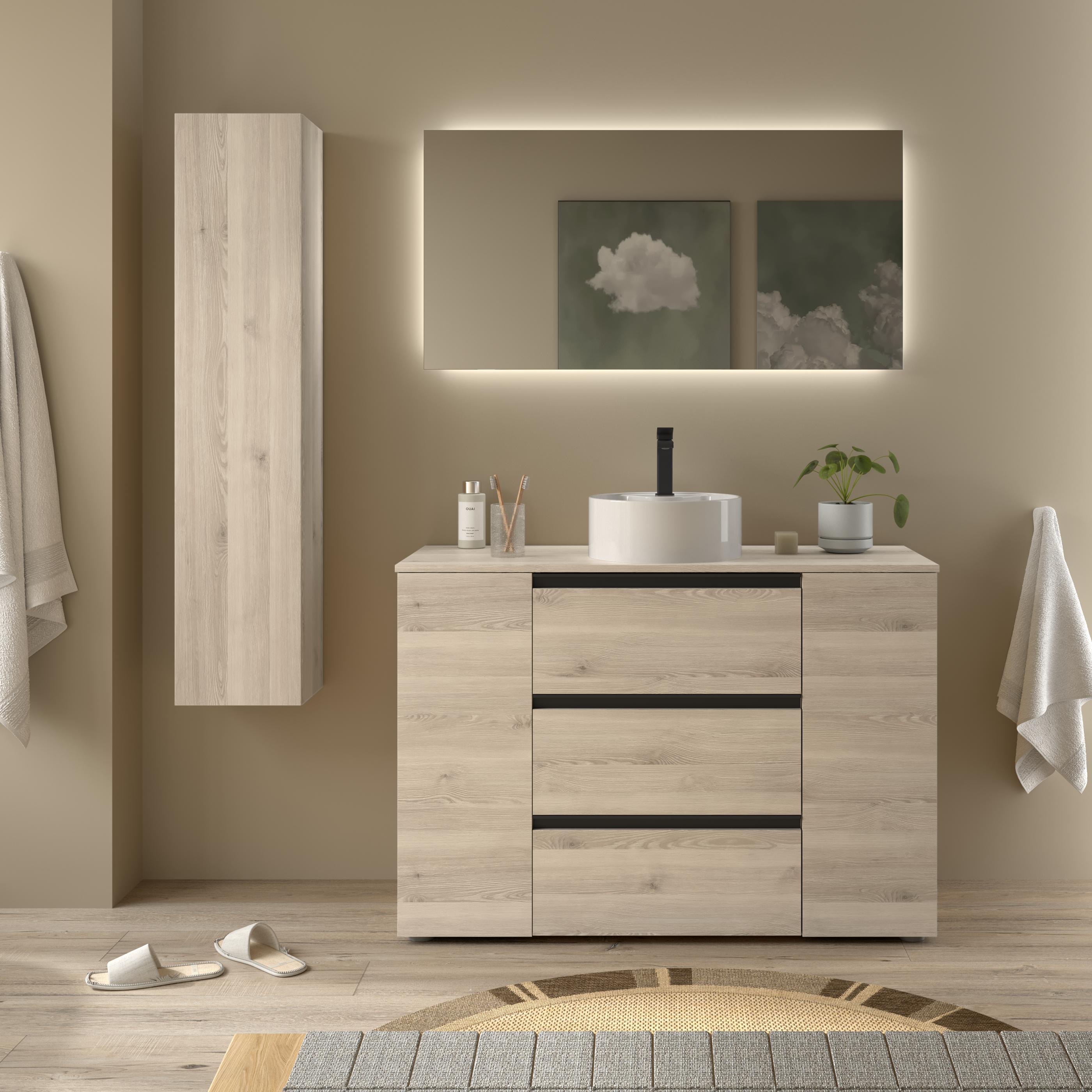 Imagen 2 de Mueble de baño 3C con 3 cajones con 1 puerta y lavabo sobre encimera de 1 poza lado reversible Bequia Plus Metal Salgar - Natural 120 cm Natural