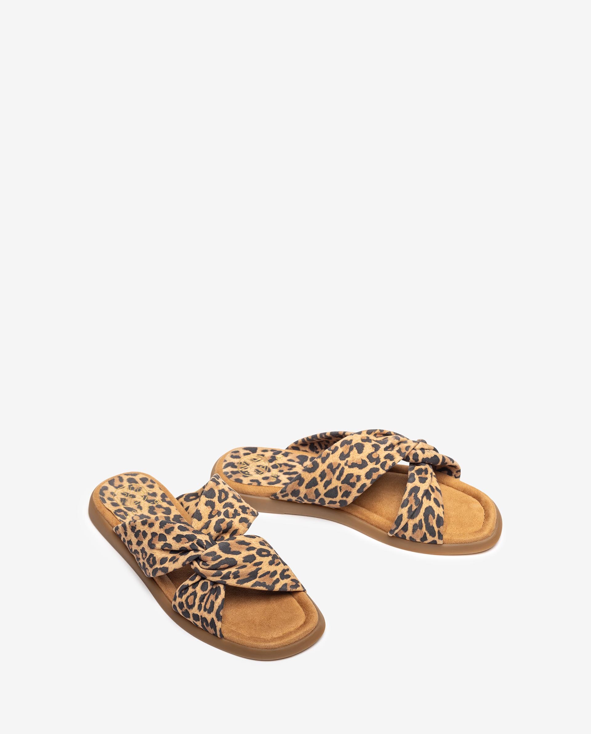 Sandalias planas de mujer de piel con estampado de puntera cuadrada - Unisa - Marrón Marrón-4