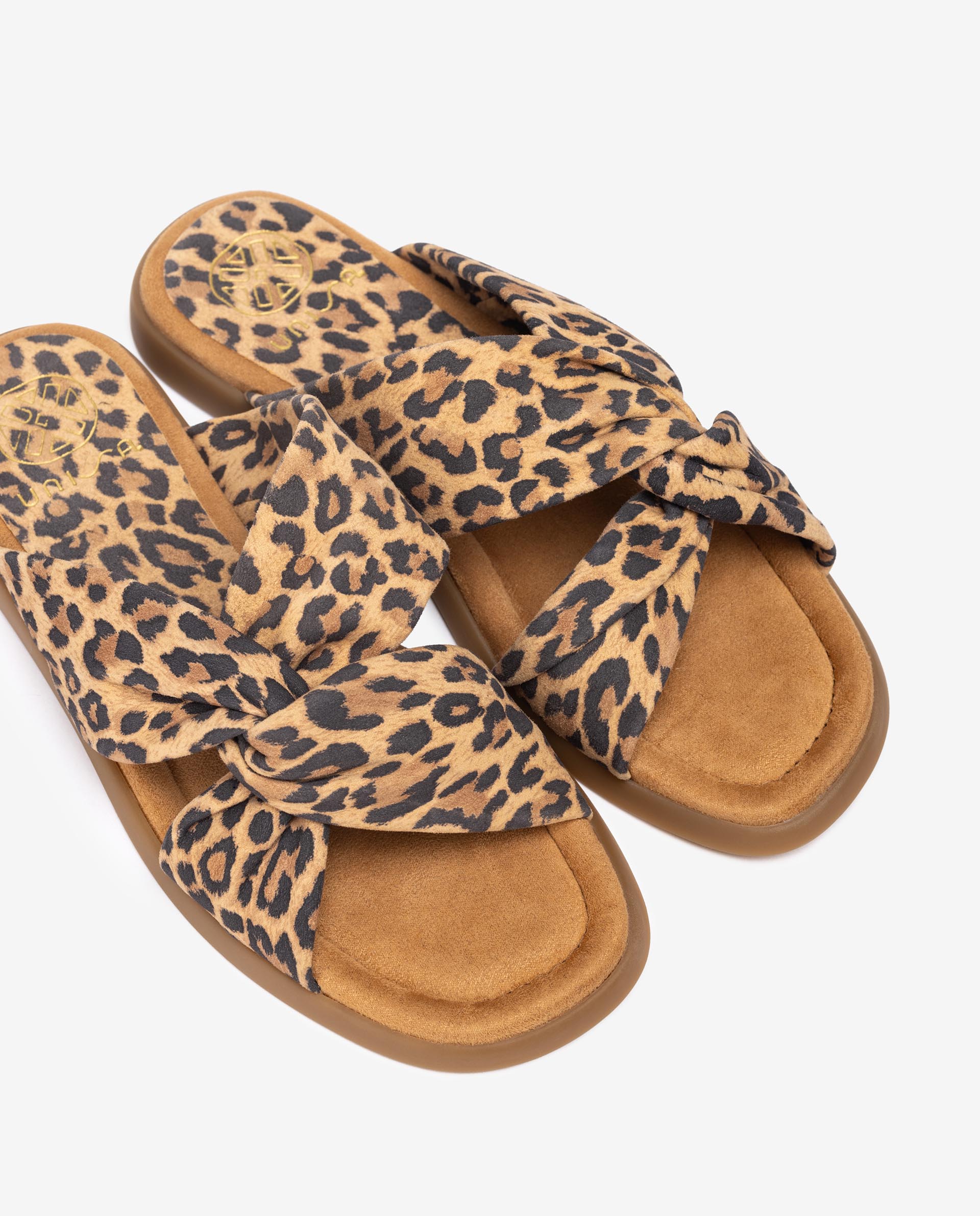 Sandalias planas de mujer de piel con estampado de puntera cuadrada - Unisa - Marrón Marrón-2