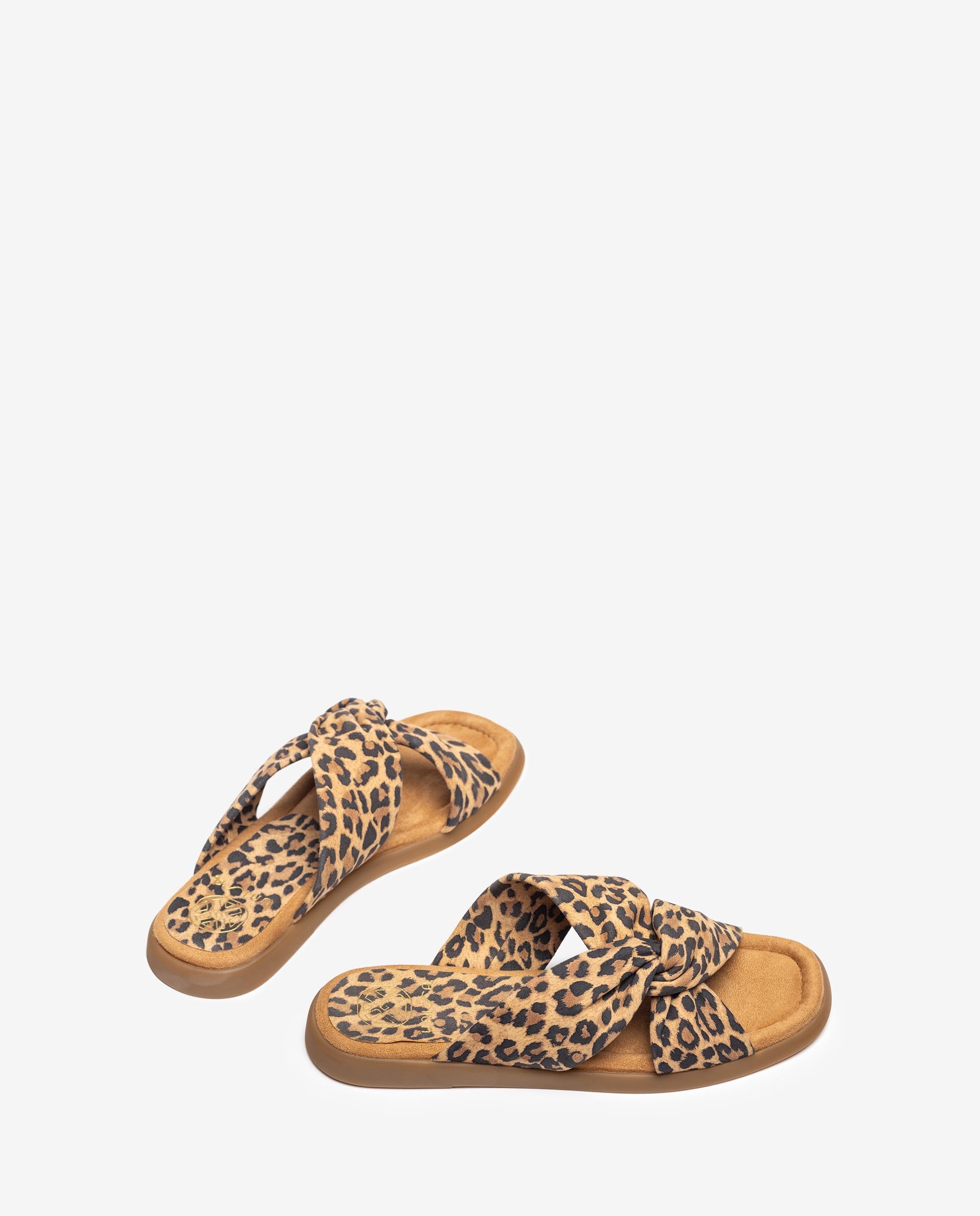 Sandalias planas de mujer de piel con estampado de puntera cuadrada - Unisa - Marrón Marrón-5