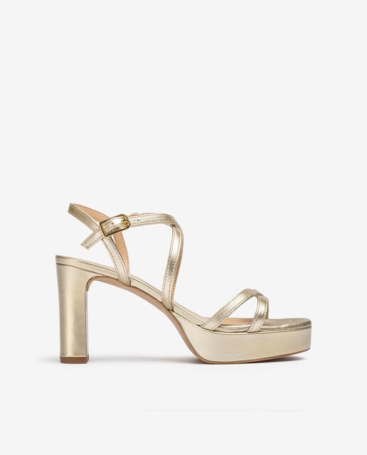 Imagen 0 de Sandalias de plataforma de mujer de piel metalizada con tiras