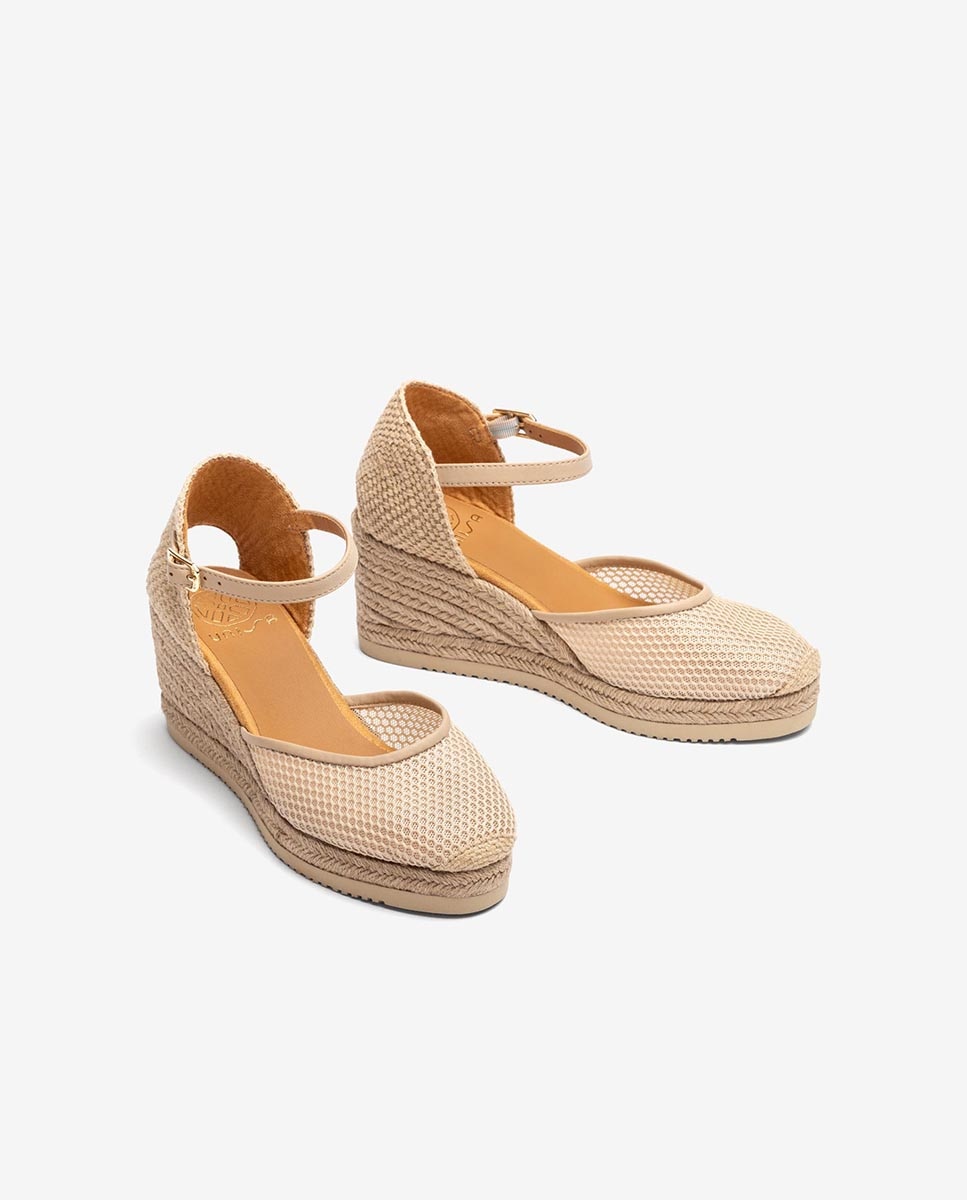 Alpargatas de cuñas de mujer de rejilla - Unisa - Beige Beige-2