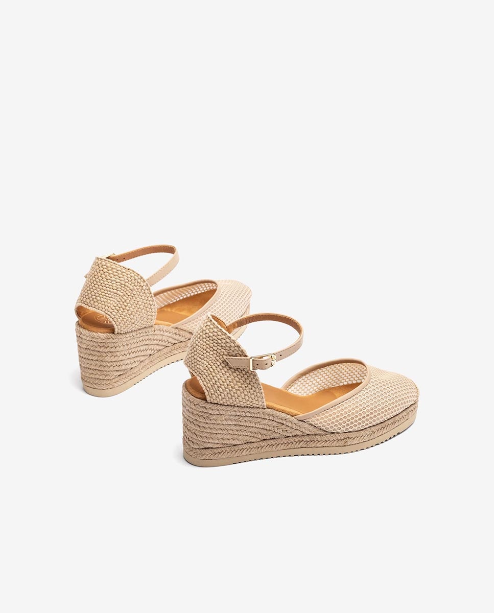 Alpargatas de cuñas de mujer de rejilla - Unisa - Beige Beige-4