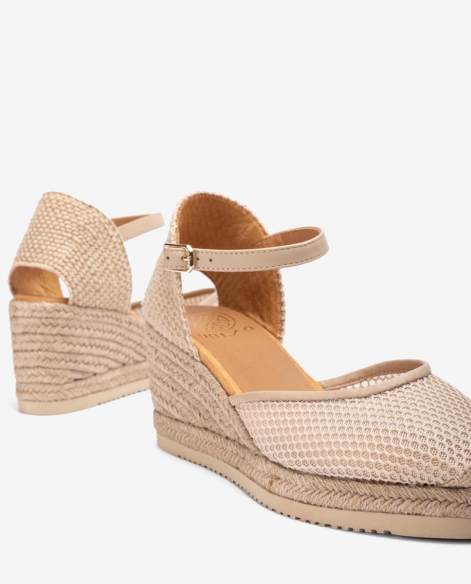 Alpargatas de cuñas de mujer de rejilla - Unisa - Beige Beige-5