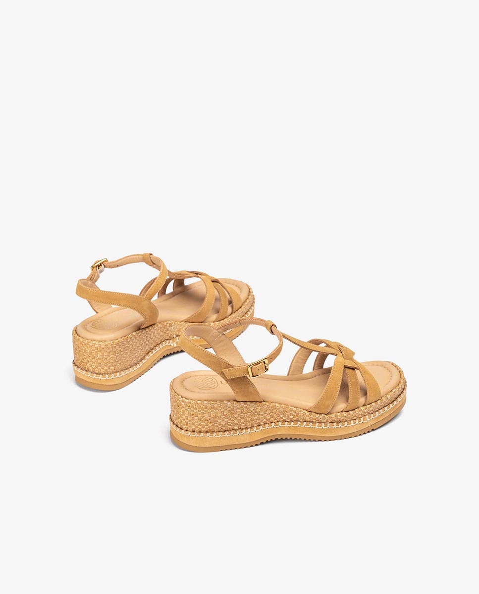 Sandalias de cuña de mujer forrada de piel y piso eva - Unisa - Camel Camel-4