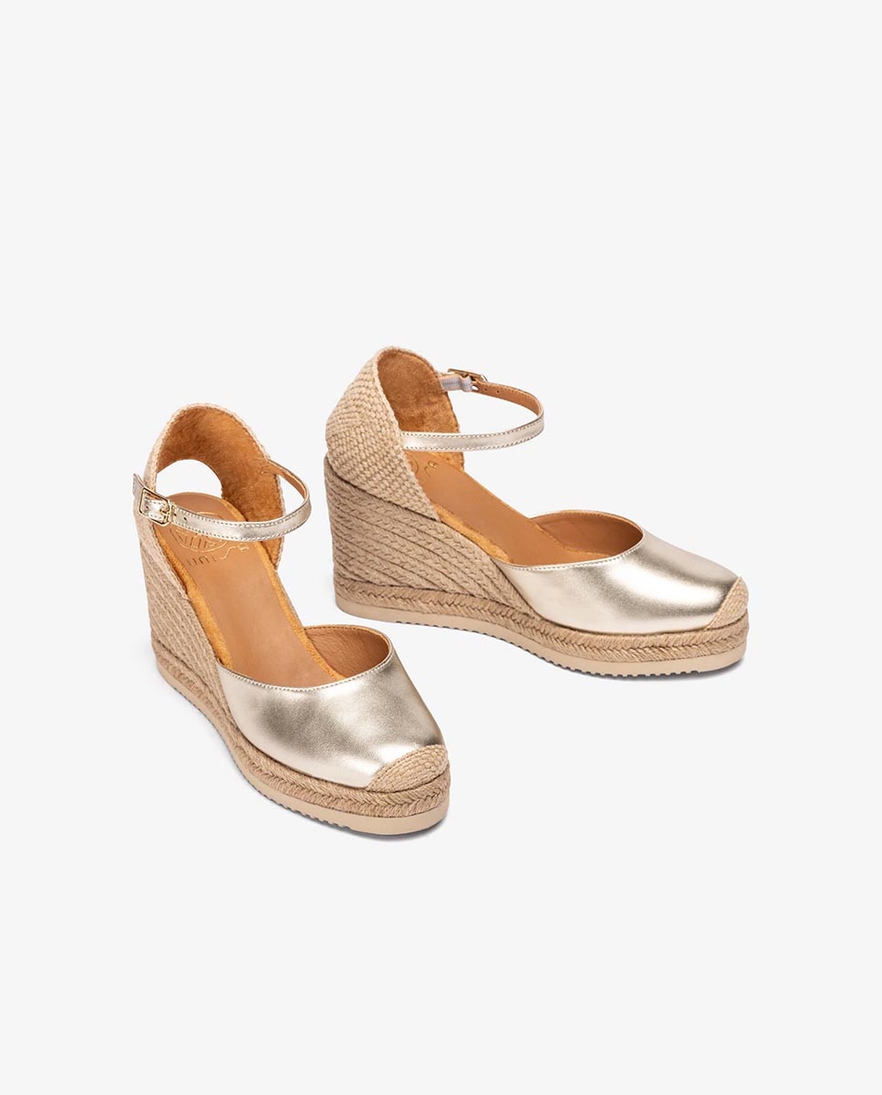 Alpargatas de cuñas de mujer de piel metalizada - Unisa - Dorado Dorado-3