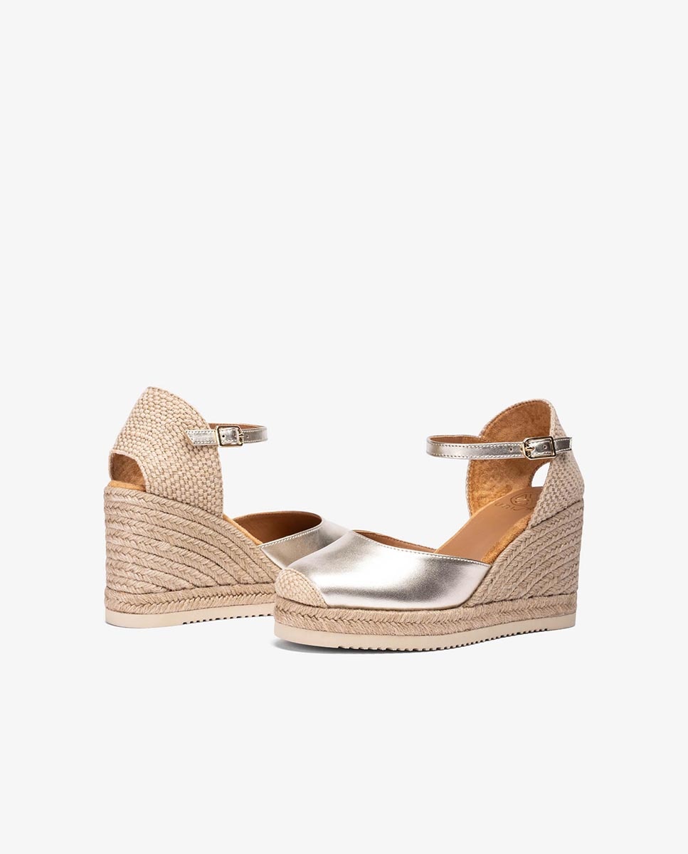 Alpargatas de cuñas de mujer de piel metalizada - Unisa - Dorado Dorado-5