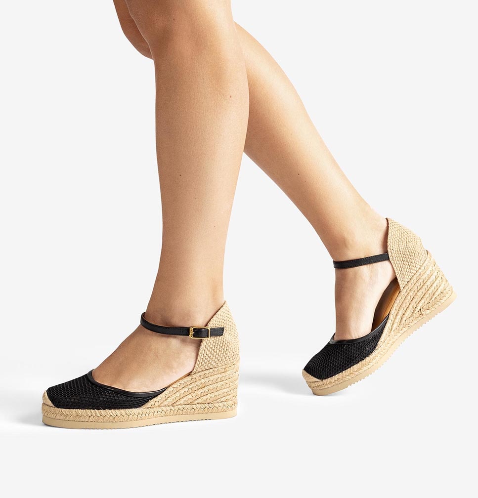 Alpargatas de cuñas de mujer de rejilla - Unisa - Negro Negro-2