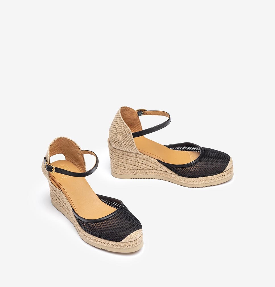 Alpargatas de cuñas de mujer de rejilla - Unisa - Negro Negro-3