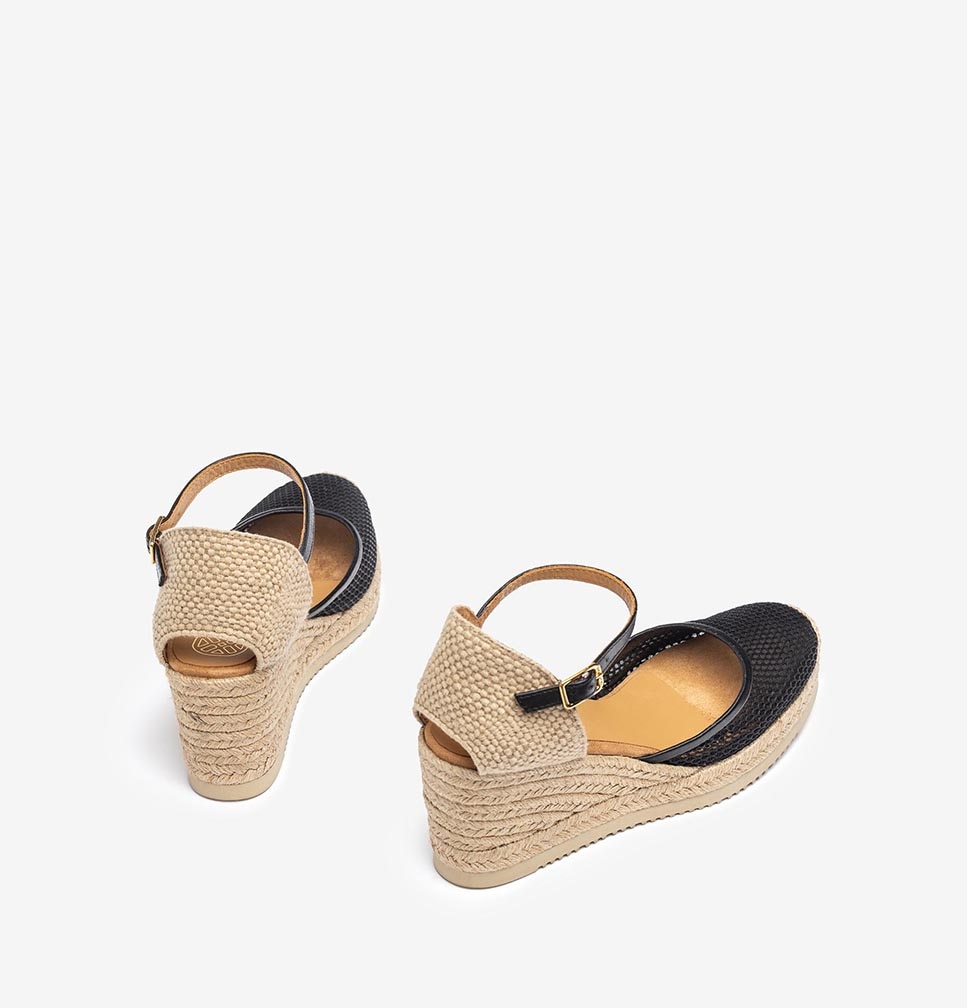 Alpargatas de cuñas de mujer de rejilla - Unisa - Negro Negro-4
