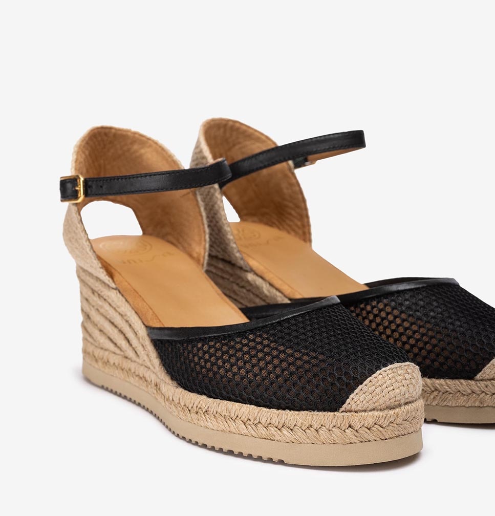 Alpargatas de cuñas de mujer de rejilla - Unisa - Negro Negro-5