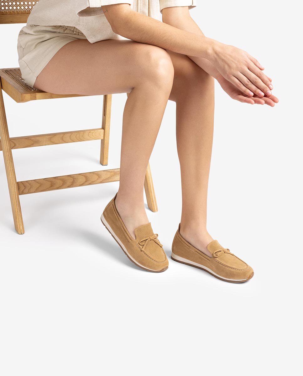 Mocasines planos de mujer de serraje - Unisa - Camel Camel-2