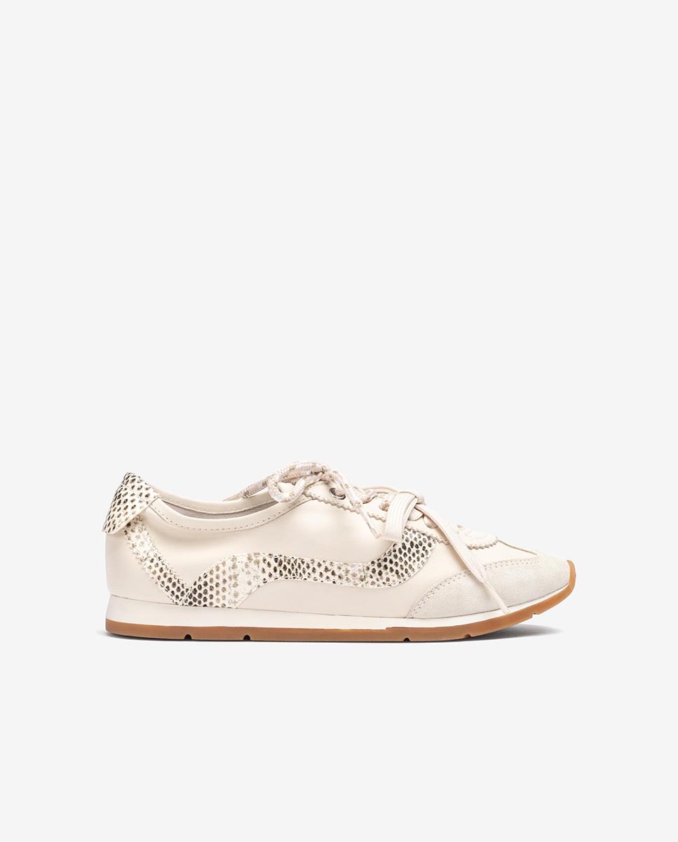Imagen 0 de Zapatillas básicas de mujer de piel con doble cordones Blanco roto