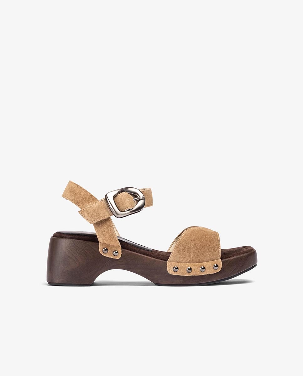 Unisa - Sandalias de cuña de mujer de serraje piso efecto madera.