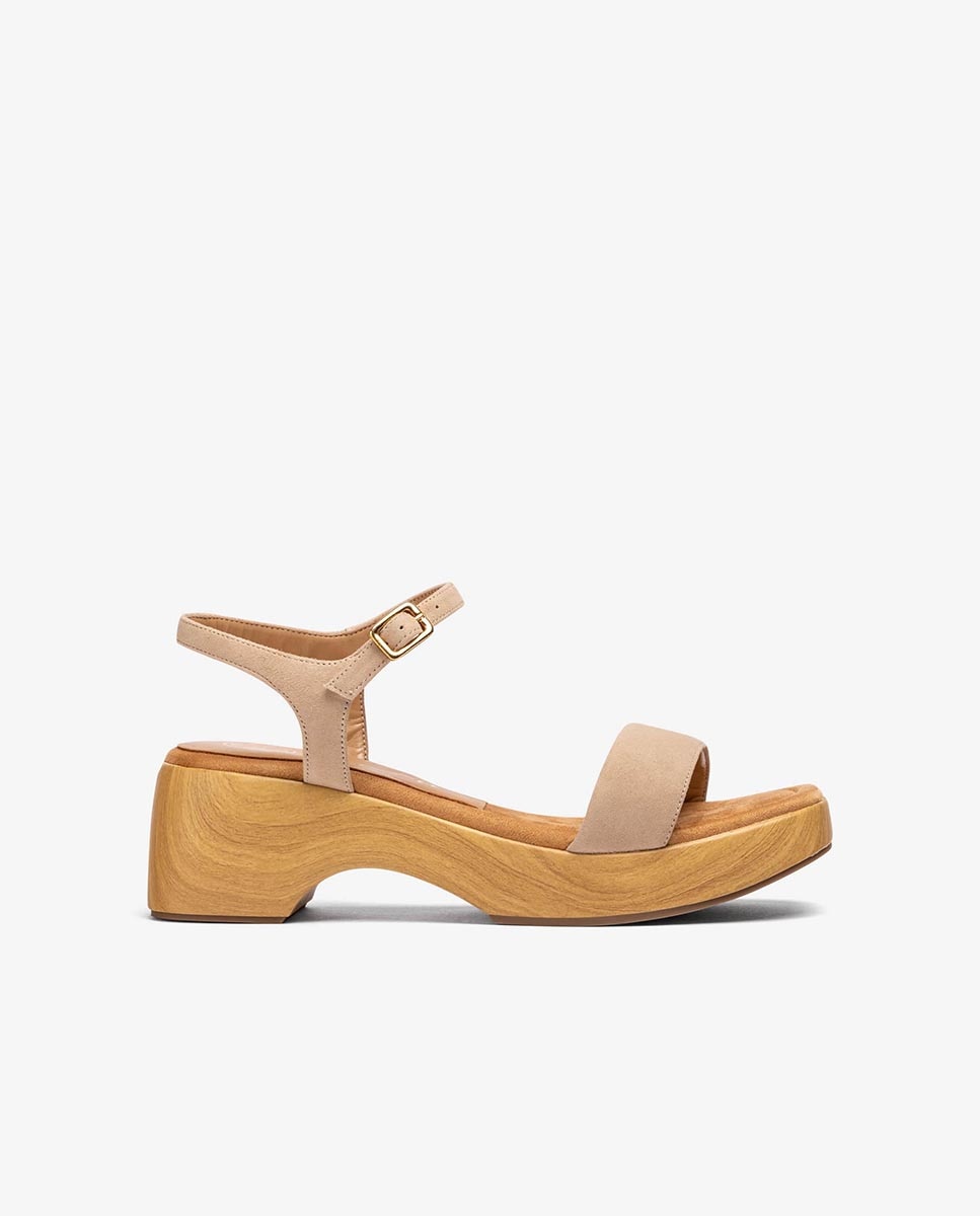Unisa - Sandalias de cuña de mujer de ante piso efecto madera.