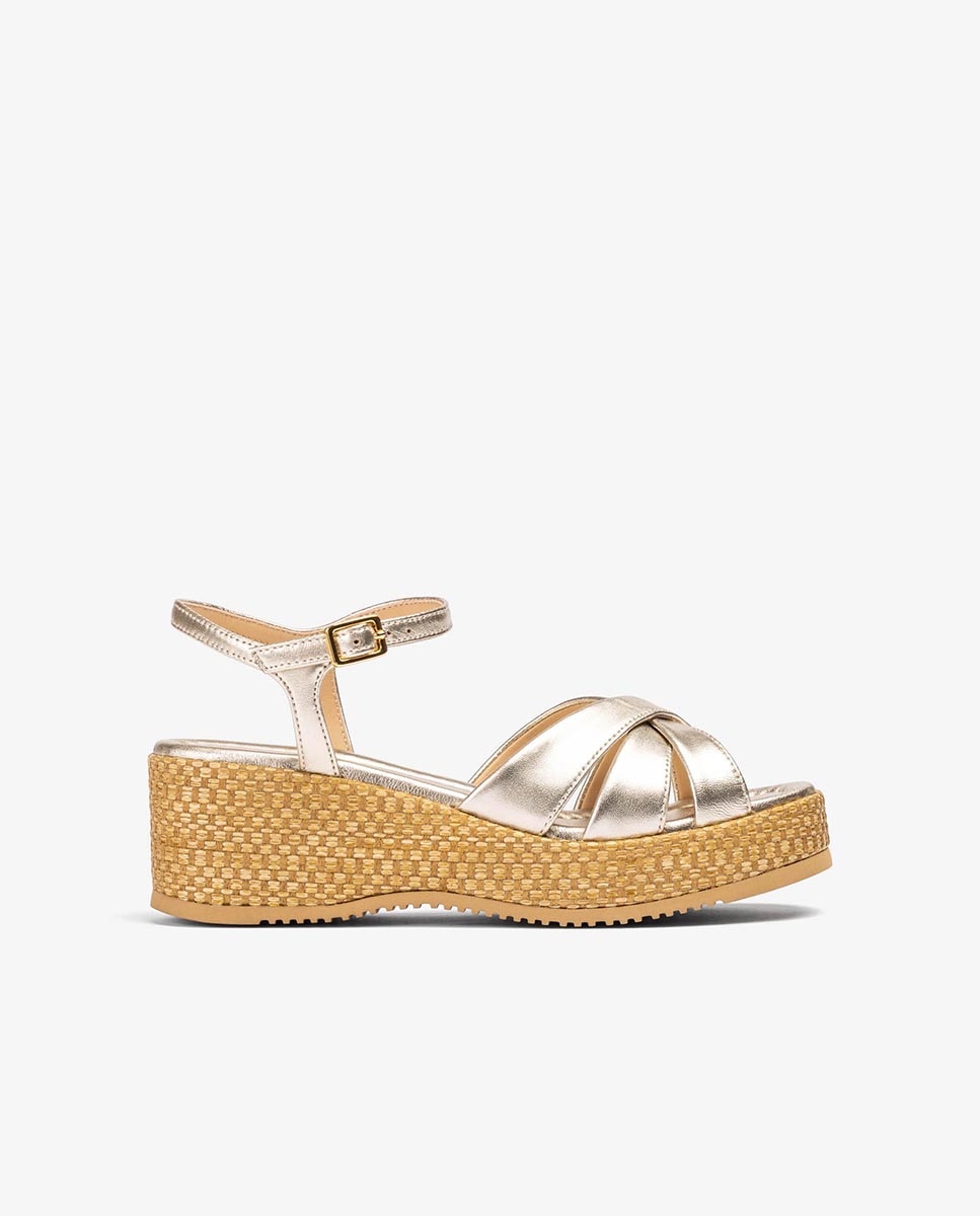 Imagen 0 de Sandalias de cuña de mujer de rafia y piso eva Dorado