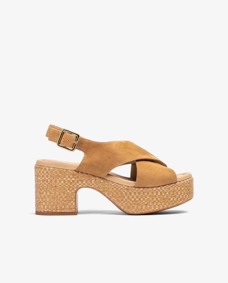 Sandalias de cuña de mujer de plataforma de rafia - Unisa - Beige Beige-1