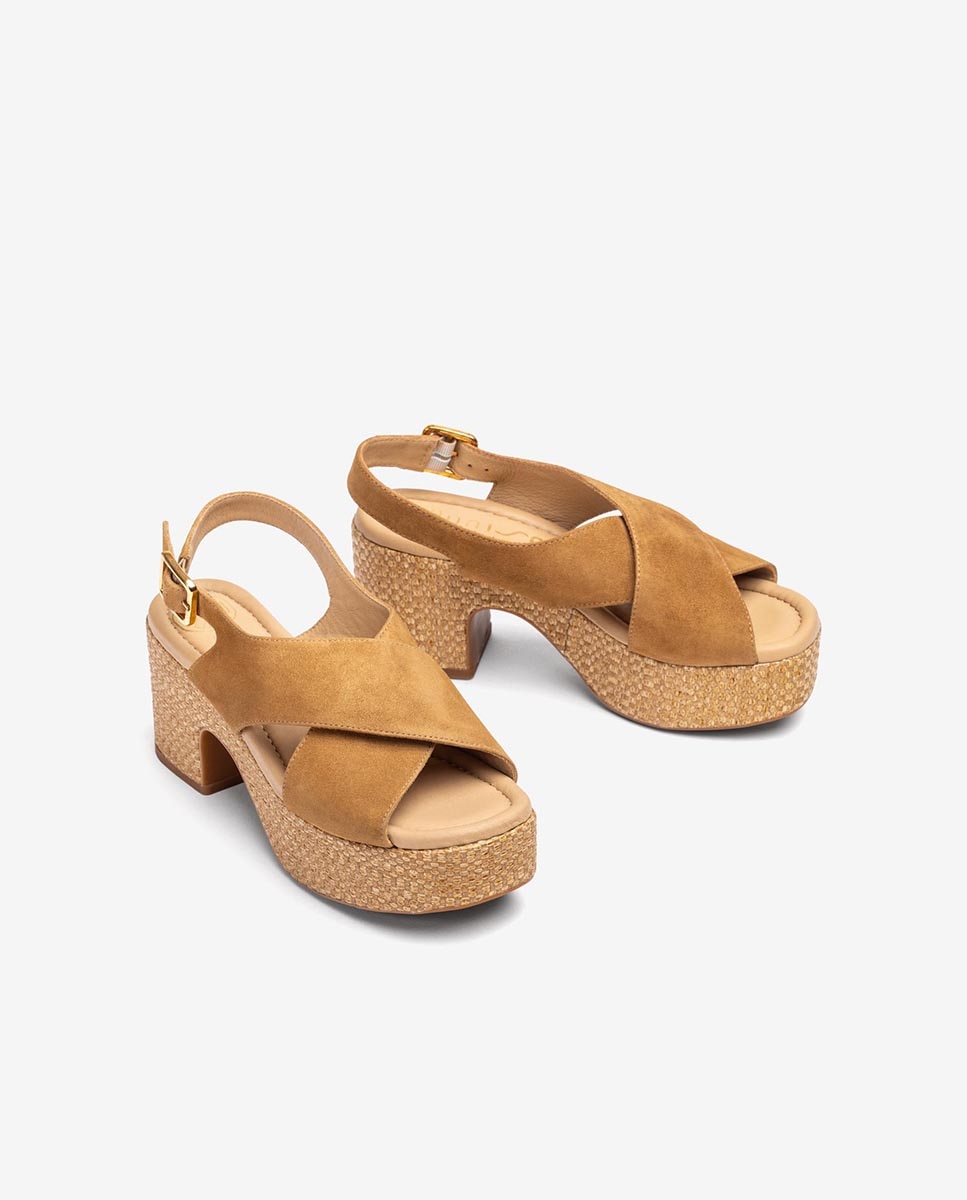 Sandalias de cuña de mujer de plataforma de rafia - Unisa - Beige Beige-3