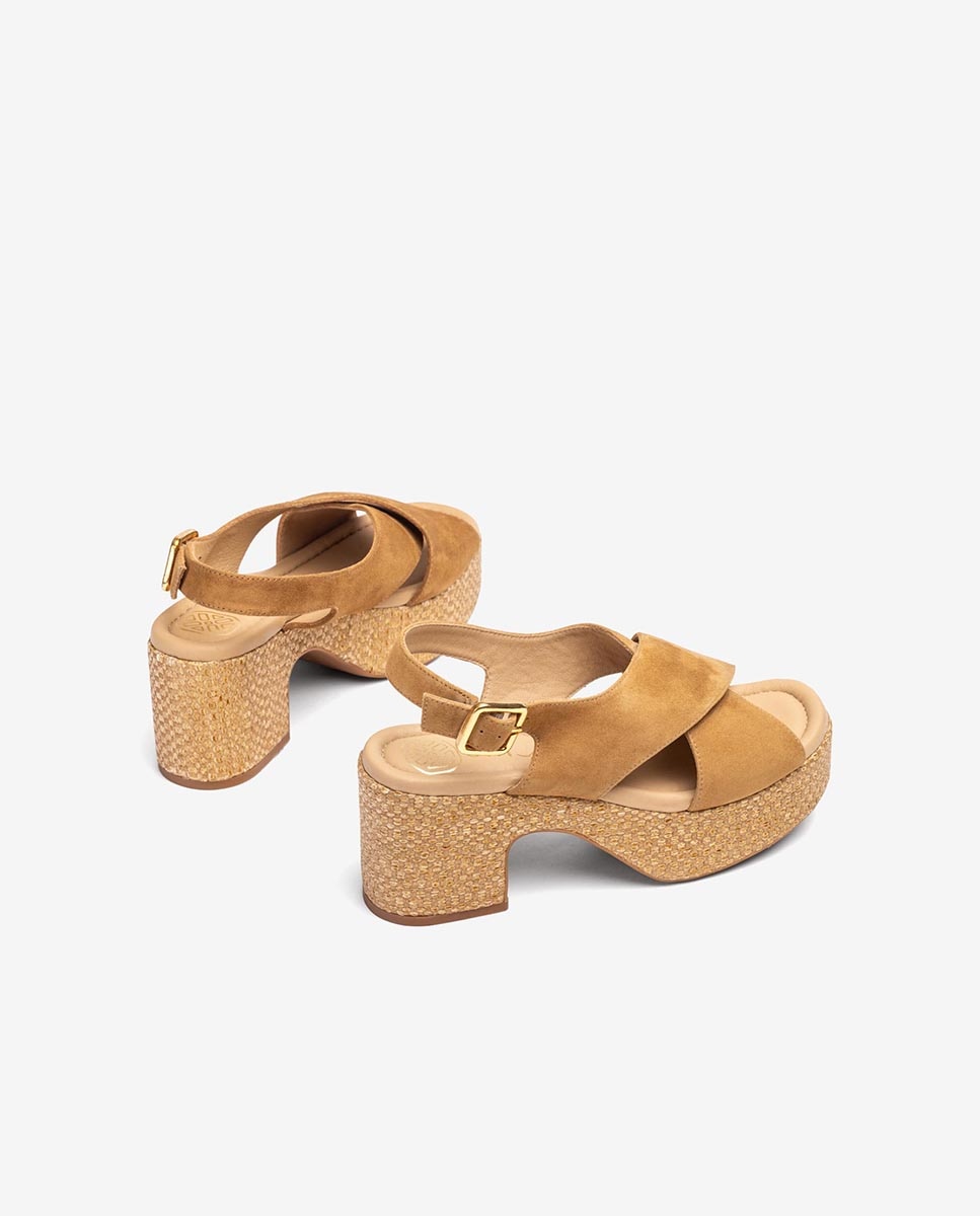 Sandalias de cuña de mujer de plataforma de rafia - Unisa - Beige Beige-2