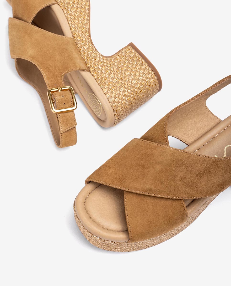 Sandalias de cuña de mujer de plataforma de rafia - Unisa - Beige Beige-4
