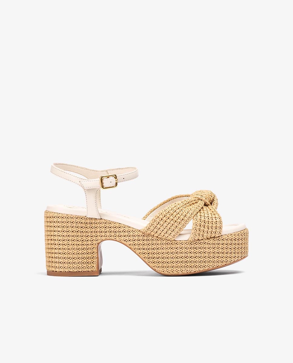 Sandalias de cuña de mujer de plataforma de rafia - Unisa - Blanco roto Blanco roto-1