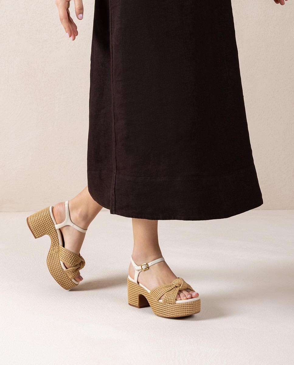 Sandalias de cuña de mujer de plataforma de rafia - Unisa - Blanco roto Blanco roto-2