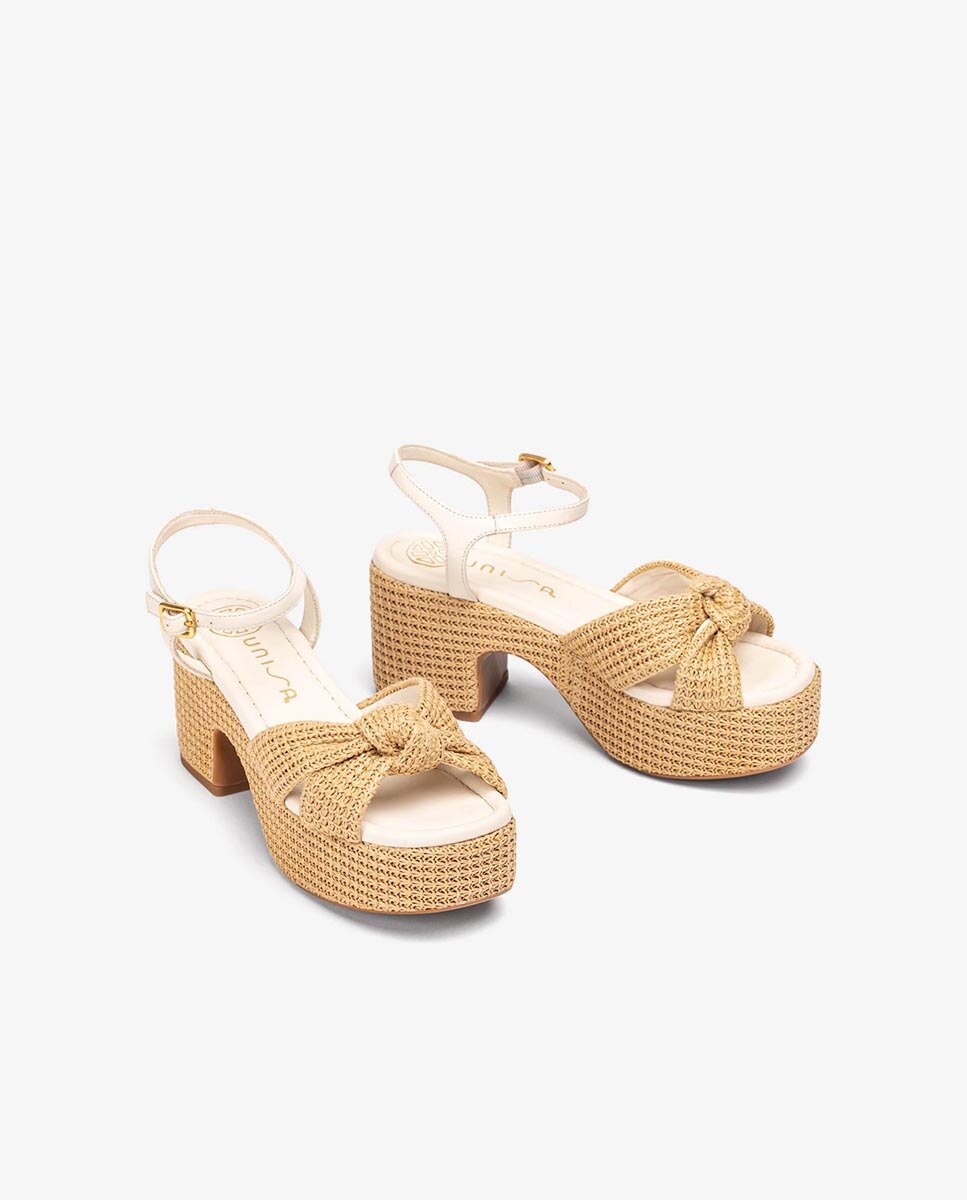 Sandalias de cuña de mujer de plataforma de rafia - Unisa - Blanco roto Blanco roto-3