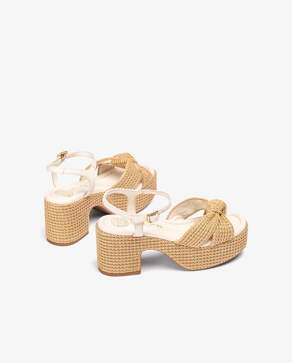 Sandalias de cuña de mujer de plataforma de rafia - Unisa - Blanco roto Blanco roto-4