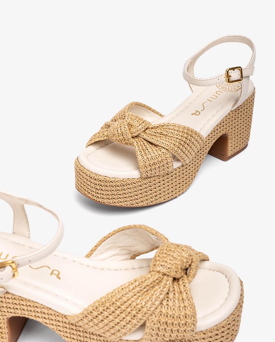 Sandalias de cuña de mujer de plataforma de rafia - Unisa - Blanco roto Blanco roto-5