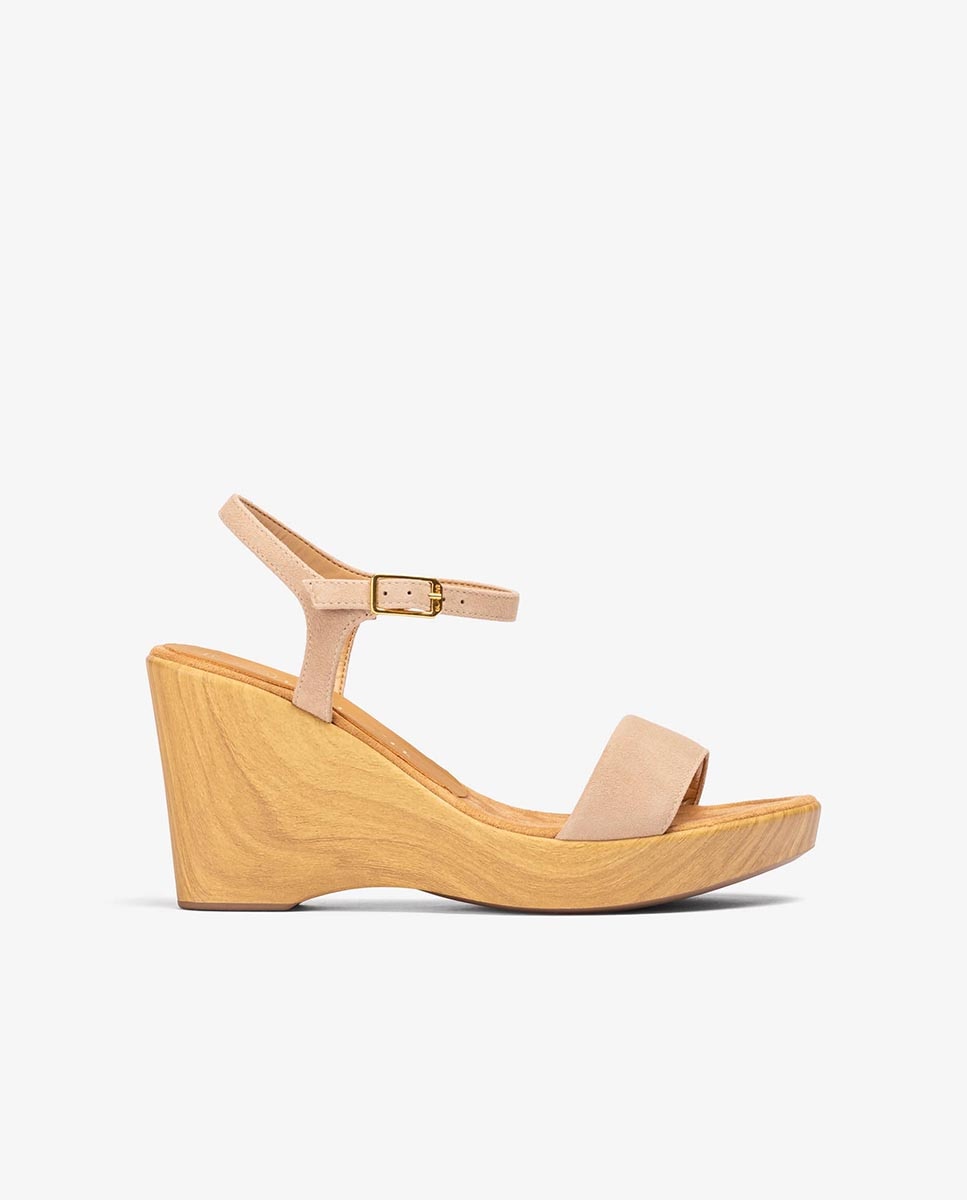 Unisa - Sandalias de cuña de mujer de ante de efecto madera.